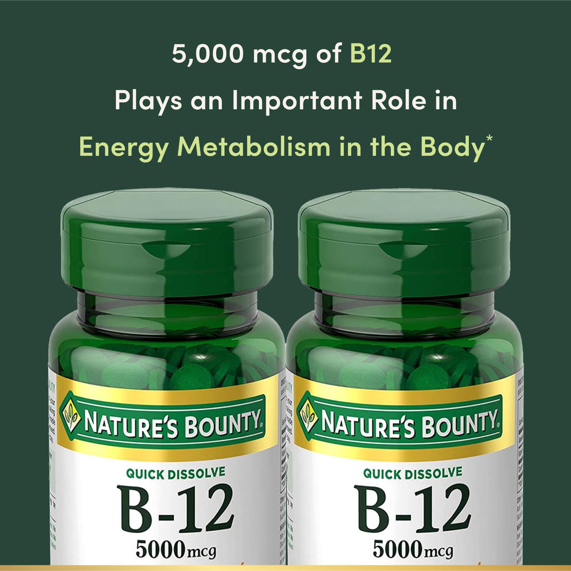 Vitamin B12 by Nature's Bounty, Quick Dissolve Vitamin Supplement, Supports Energy Metabolism and Nervous System Health, 5000mcg