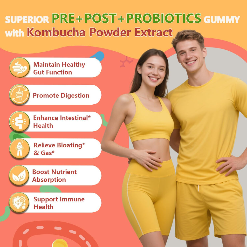Crasye Probiotic Kombucha Gummies Sugar Free Prebiotic Postbiotic Probiotics Gummy for Women and Men Bloating Gut Health Immune and Digestive Support - 60 Gummies - 30 Servings Crasye Au supplements
