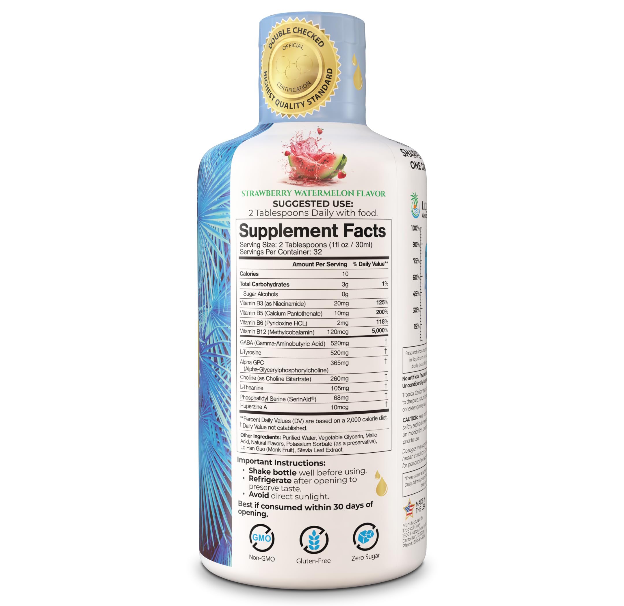 Tropical Oasis - Brain Power | Liquid Nootropic Supplement - Promotes Mental Clarity, Focus, and Memory Retention (Unflavored, 32 Servings) Tropical Oasis Au supplements