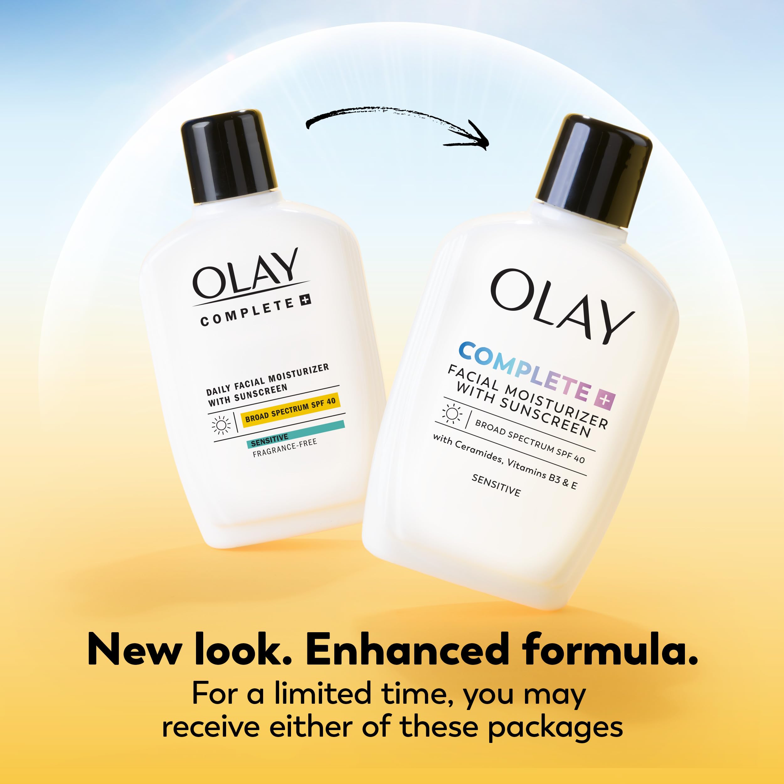 Olay Complete+ Face Moisturizer with Sunscreen SPF 40, For Sensitive Skin, Broad Spectrum Sun Protection, Fragrence-Free