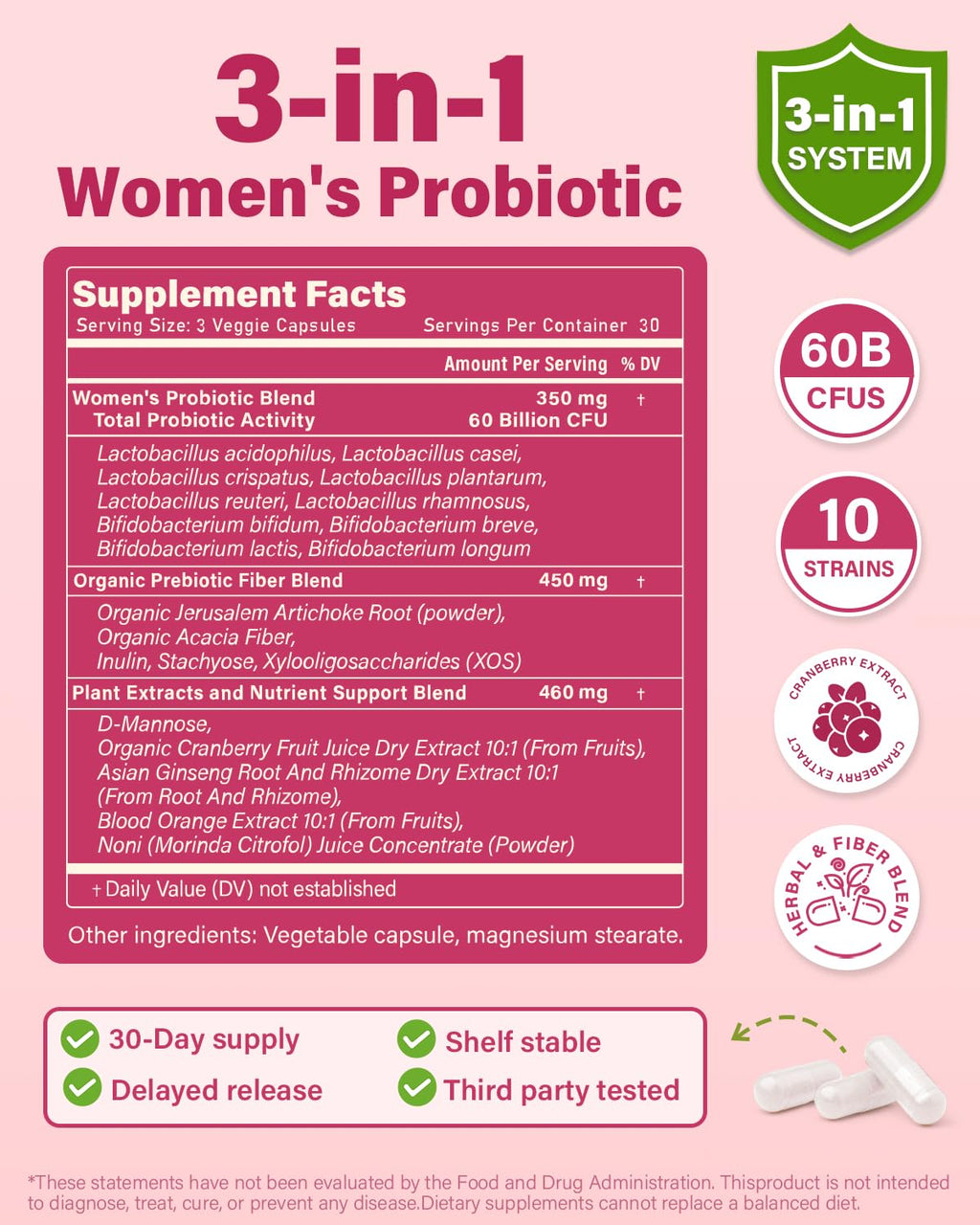 Anven Health Probiotics and Prebiotics for Women pH Balance & Digestion - 60 Billion Vaginal Probiotic with Cranberry & D-Mannose for Gut, Urinary, Immune Health,