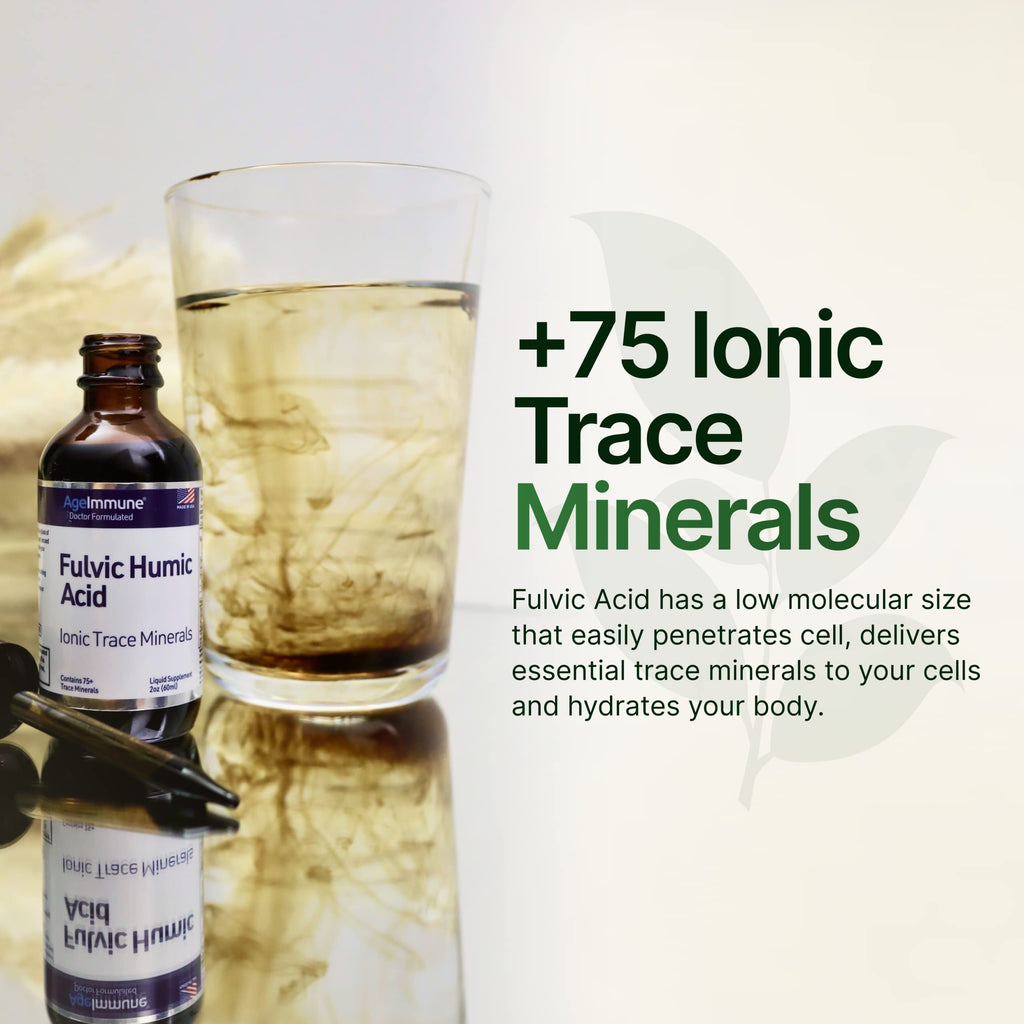 Fulvic Humic Acid 75 + Trace Minerals Liquid Supplement - Plant Derived in USA - Fulvic Acid Minerals Concentrate for Energy, Gut Health and Hydration