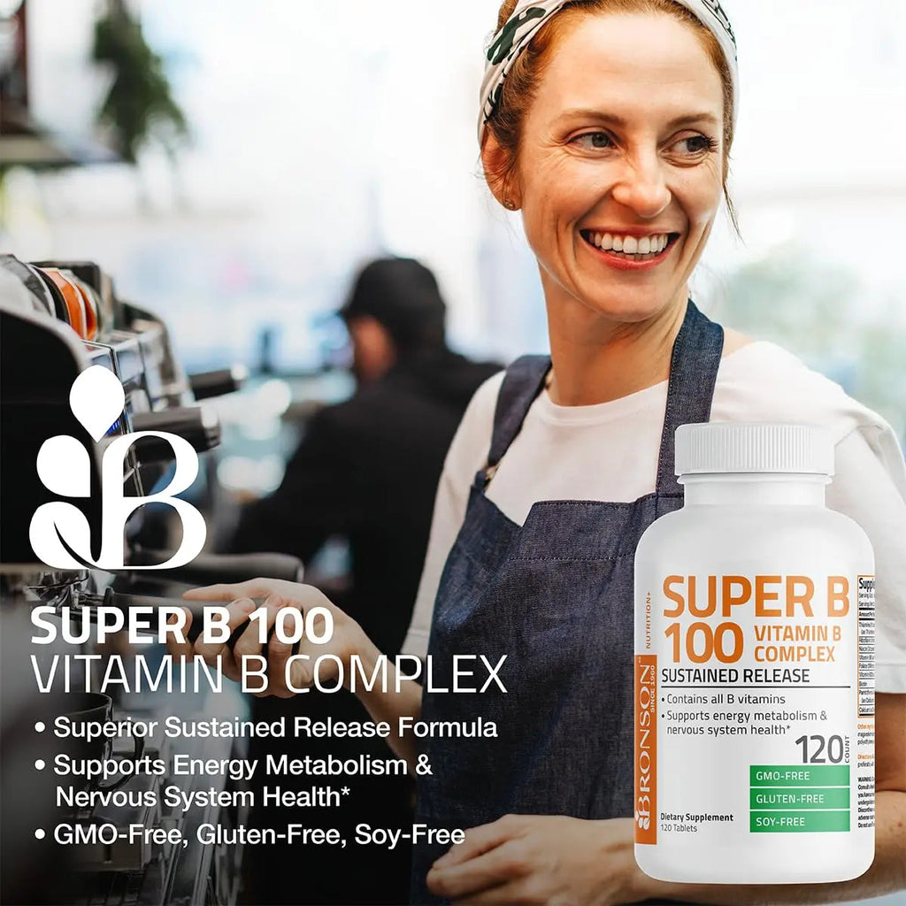 Bronson Super B 100 Vitamin B Complex Sustained Release Contains All B Vitamins Bronson Au supplements