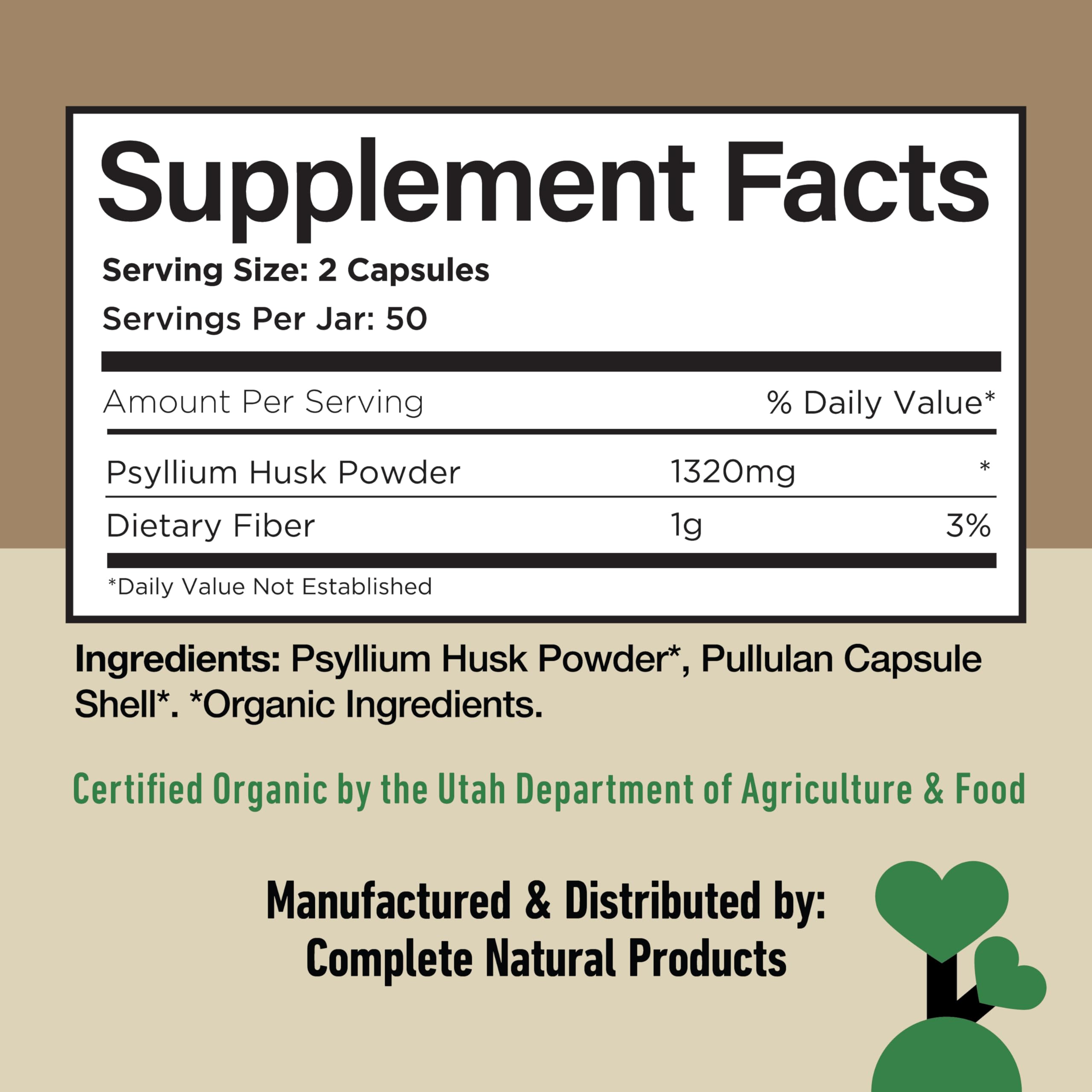 Organic Psyllium Husk Capsules 660mg - Fiber Caps Supplement, Psyllium Capsules for Digestive Regularity, Colon Cleanse Support, Unflavored Whole