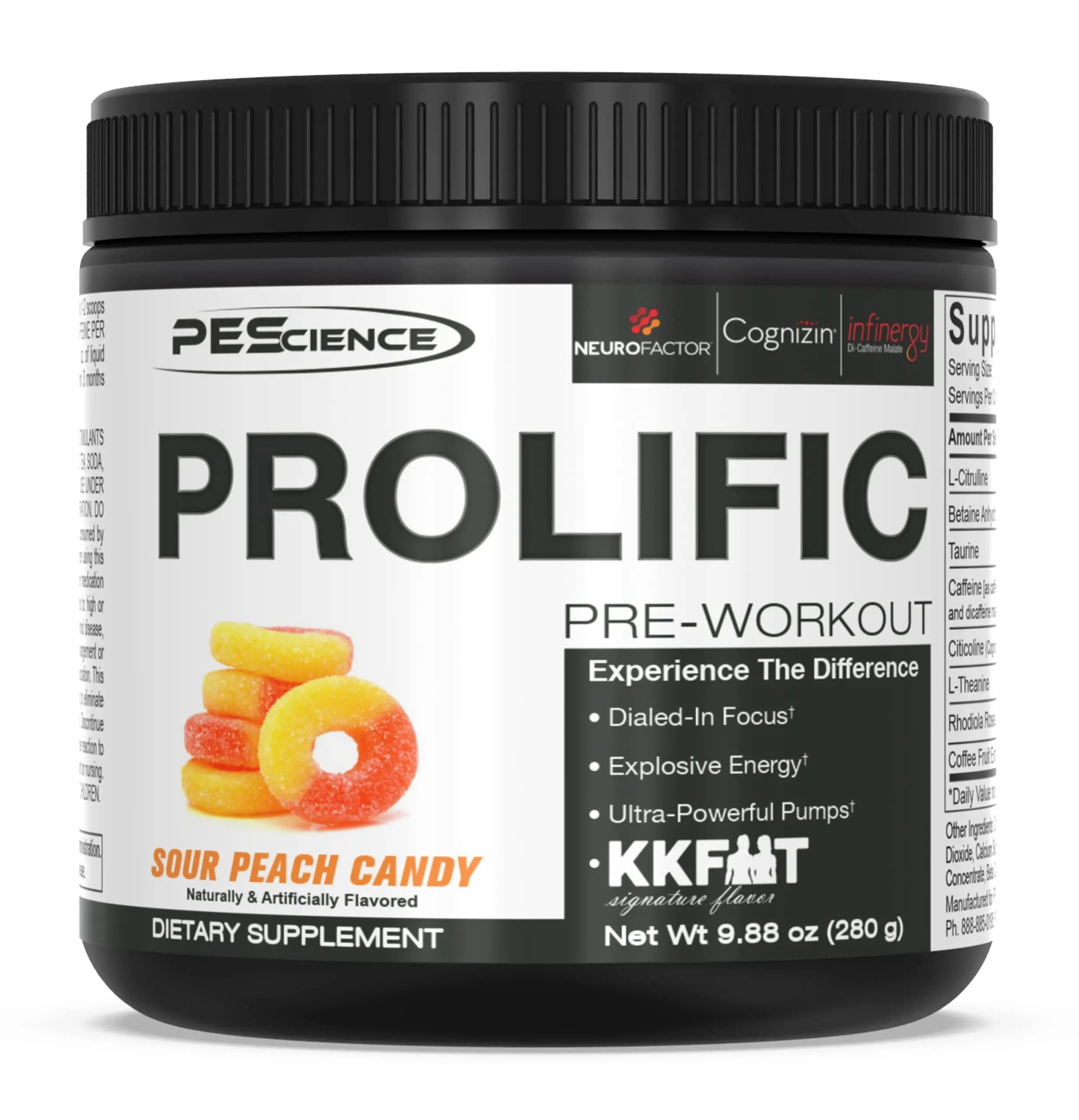 PEScience Prolific Pre Workout Powder, Sour Peach Candy, 40 Scoop, Energy Supplement PEScience Au supplements