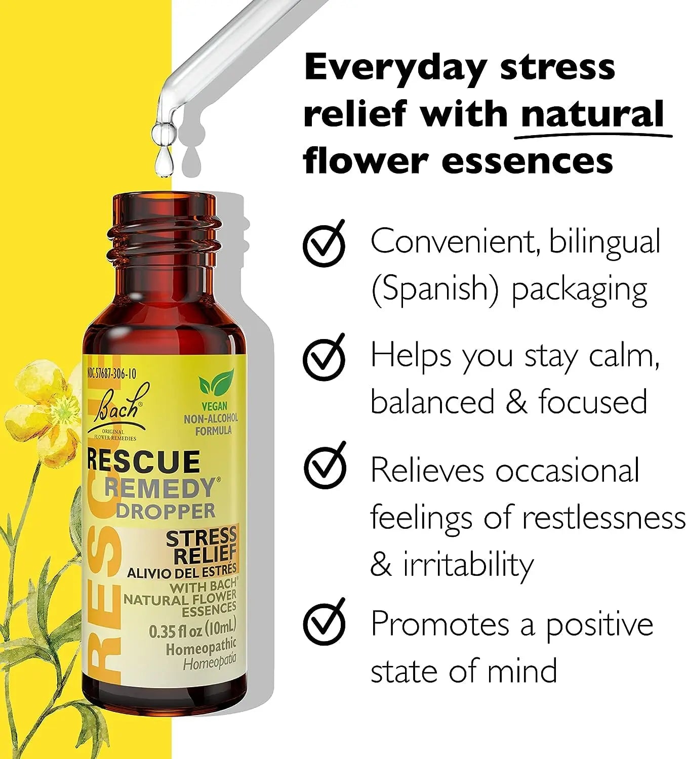 Bach RESCUE Remedy Dropper 10mL Bundle, Non-Alcohol Formula, Natural Stress Relief RESCUE Au supplements