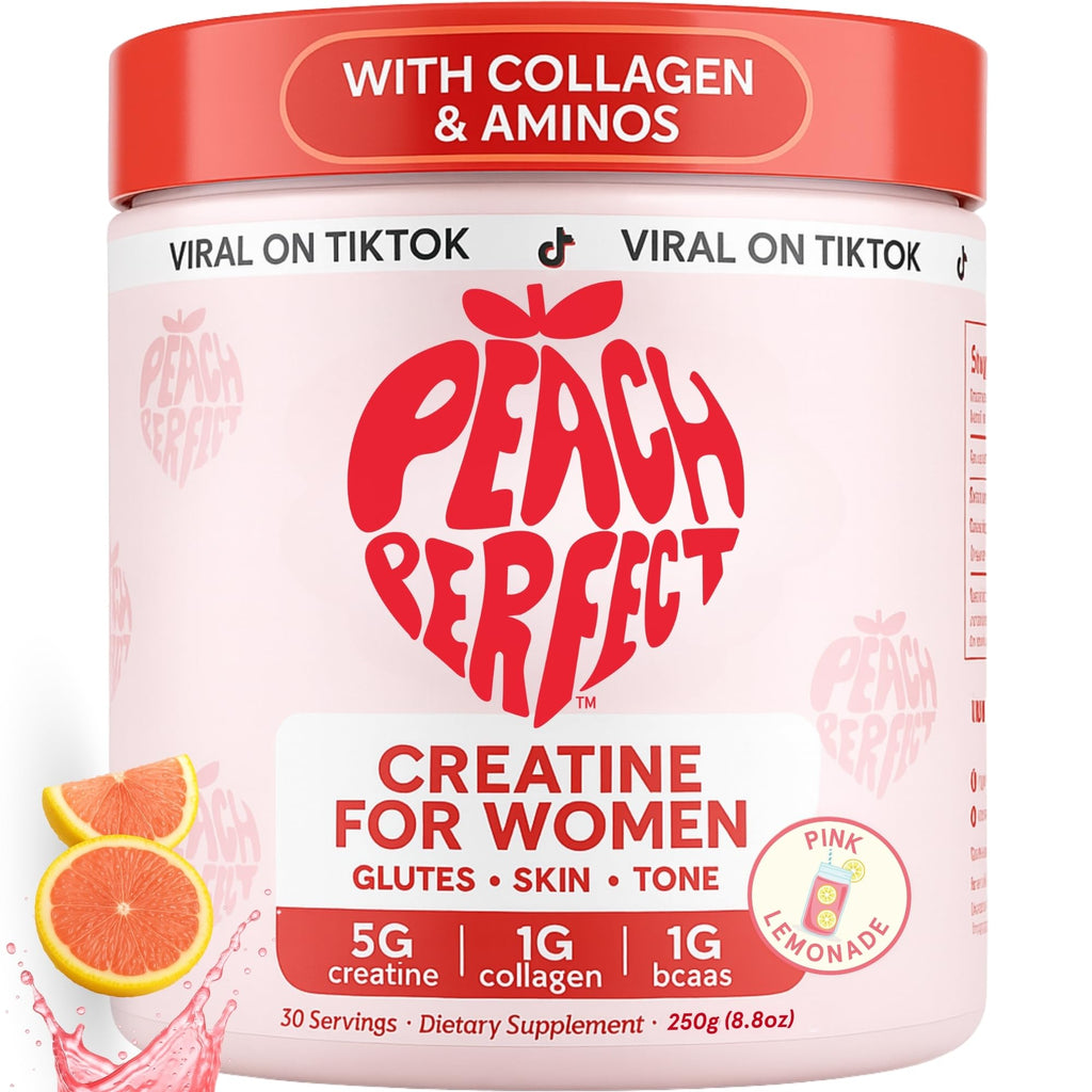Peach Perfect Creatine Blend for Women – Micronized Creatine Monohydrate with BCAA & Collagen for Glute Strength Support – Pink Lemonade – 30 Servings