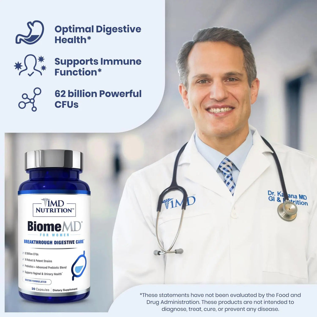 1MD Nutrition BiomeMD Probiotics for Women - Daily Prebiotics and Probiotics for Women - More Than 60 Billion CFUs, 15 Strains - Womens Probiotic to Support Urinary 1MD Nutrition Au supplements