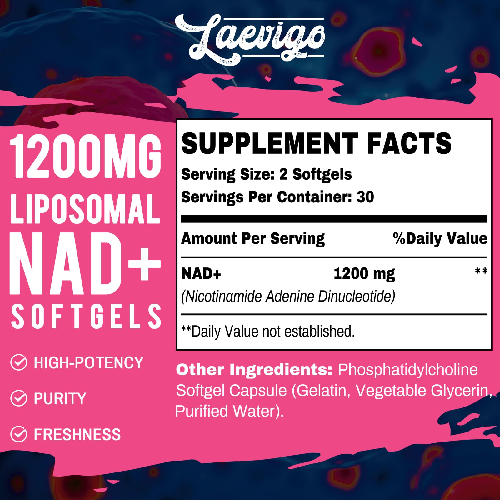 Laevigo Liposomal NAD+ Supplement 1200mg High Absorption, Cellular Energy & Mitochondrial Support, NAD Plus for Longevity & Vitality, Anti-Aging Formula, 60 Softgels Laevigo Au supplements