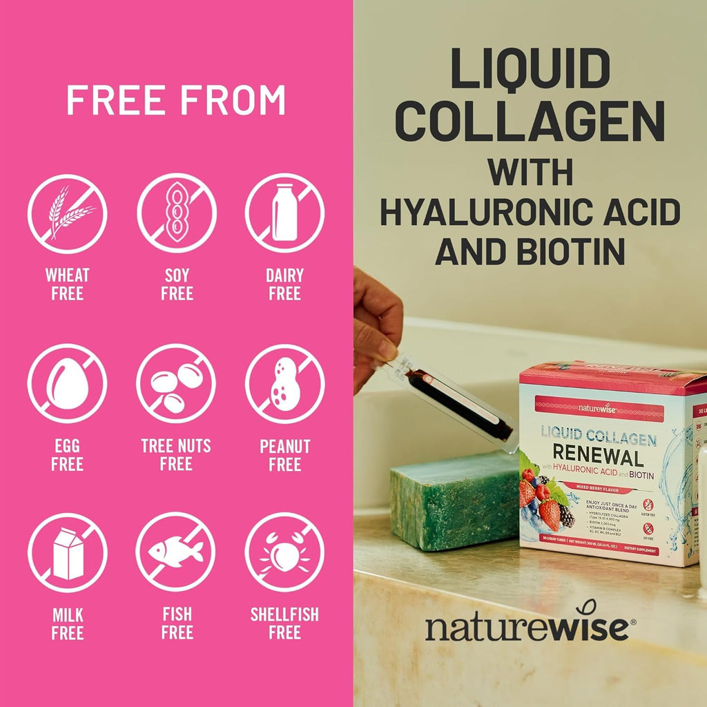 NatureWise Hydrolyzed Liquid Collagen for Women & Men 4000mg - High Absorption, Type 1 & 3 Peptides with Biotin + Vitamin C + Vitamin B Complex & Hyaluronic Acid