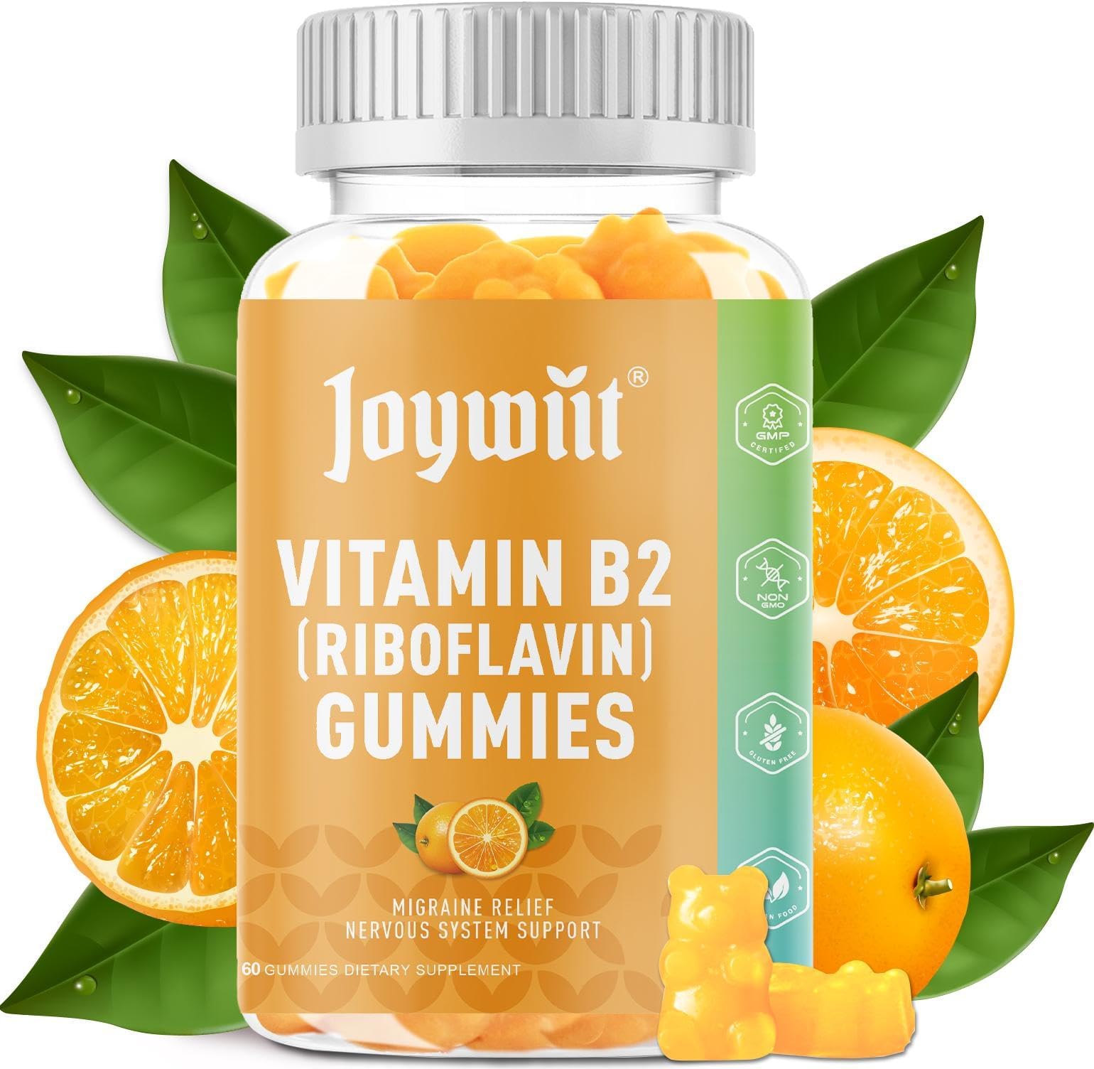 Joywiit Vitamin B2 Gummies | Riboflavin 400mg | B2 Vitamin 400mg Chewable for Adults and Kids, Migraine Relief & Energy and Nervous System Support