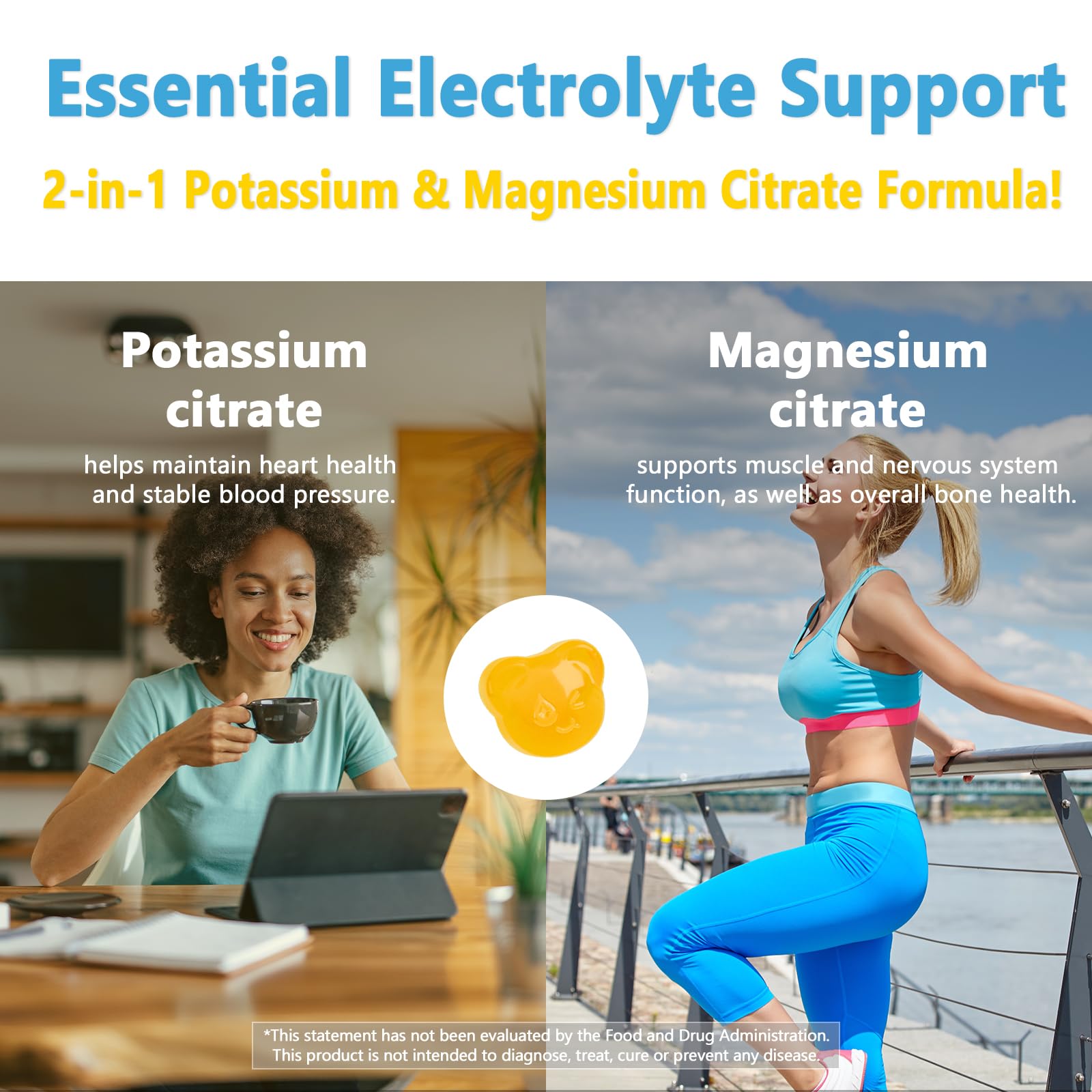 Biobor Potassium Magnesium Gummies, Magnesium Citrate & Potassium Citrate Supplements with Vitamin D3, B6 for Electrolyte Balance, Muscle, Leg Cramps, GMO Free Gluten Free (Pineapple,60 Count) Biobor Au supplements