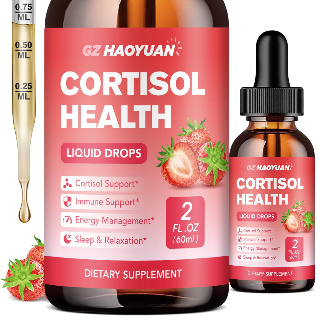 GZ HAOYUAN Cortisol Supplement Liquid Drops for Women and Men with Magnesium, Ashwagandha, L-theanine, Phosphatidylserine for Lower Cortisol, Calm, Mood, Sleep Support - 2 FL.OZ, Strawberry GZ HAOYUAN Au supplements