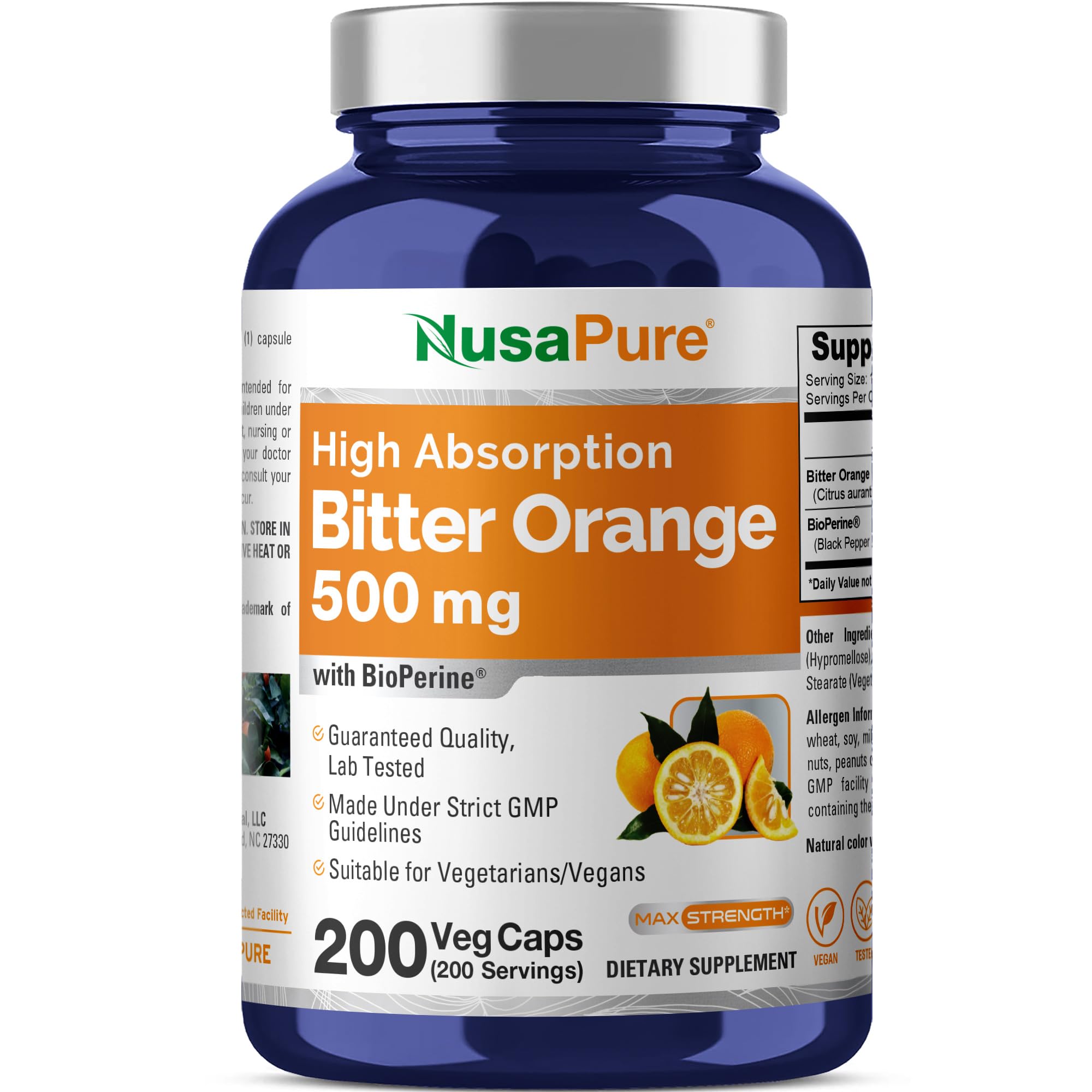 NusaPure Bitter Orange - Suitable for Vegetarian/Vegan, Non - GMO - 500mg 200 Capsules NusaPure Au supplements