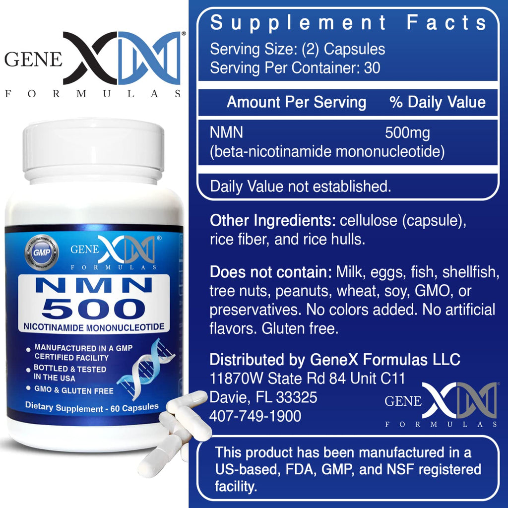 Genex Formulas NMN 500mg - 99% Pure Shelf Stabilized Supplement Capsules for Increased NAD Levels & Healthy Aging, GMP Certified, 500mg per Serving, 60 Capsules Genex Formulas Au supplements