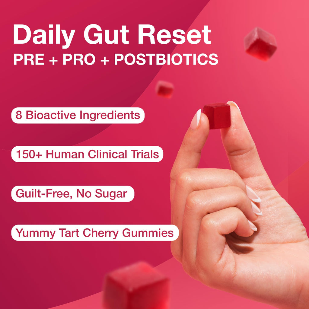 The Gut Gummy, 360° Daily Gut Reset, Full-Spectrum Tribiotic for Women & Men, Prebiotics Probiotics Postbiotics for Bloating, Belly Fat, Skin & Immune Support, Sugar Free Tart Cherry Gummies, 60 Count