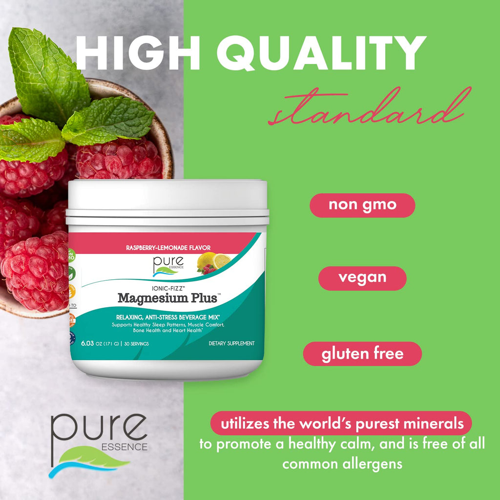 Pure Essence Labs Ionic Fizz Magnesium Plus, Anti-Stress Supplement Drink Powder, Gluten Free and Non-GMO Magnesium Powder