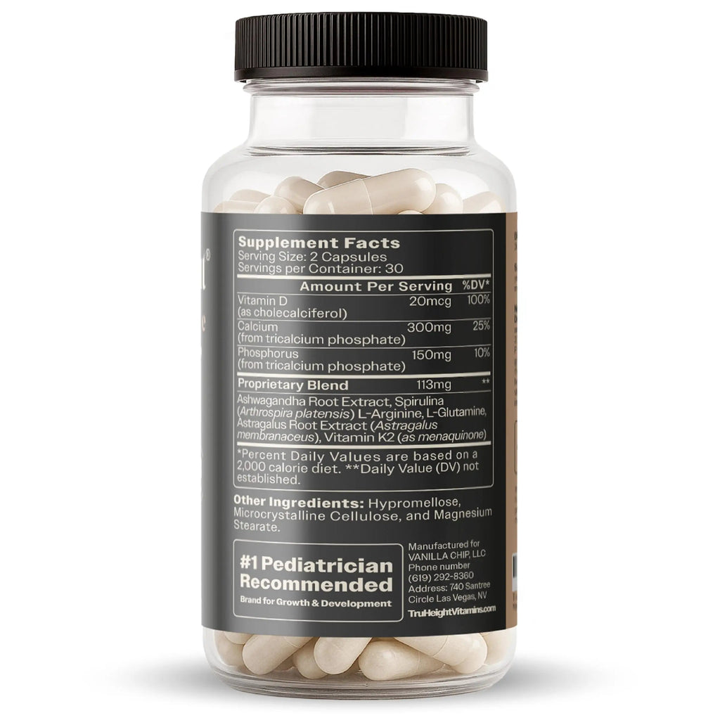 TruHeight Growth Capsules - Tall Nutrition for Natural Growth Supplement for Kids & Teens - Pediatric Vitamin D, K, Calcium & Ashwagandha - Bone Strength TruHeight Au supplements