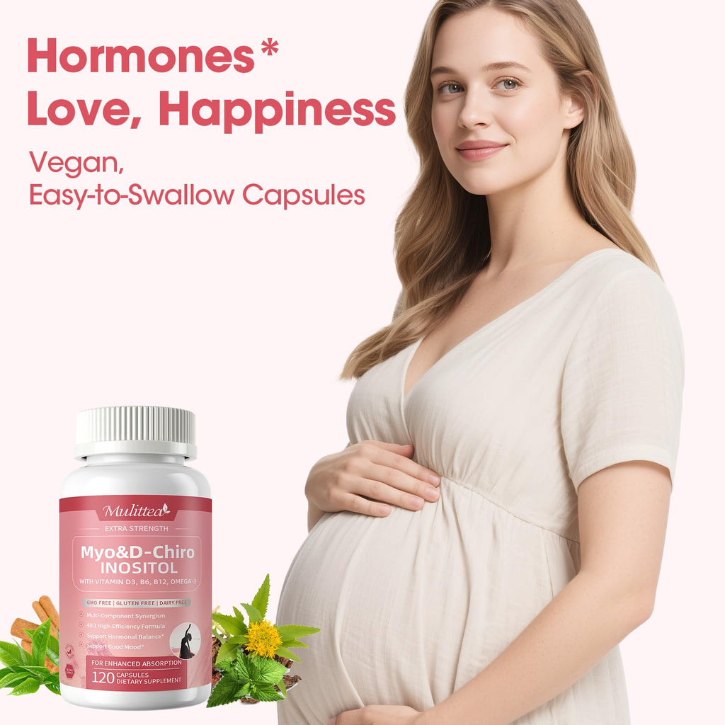 Mulittea Myo-Inositol & D-Chiro Supplement for Women - 14-in-1 Liposomal Inositol with Folic Acid,Omega-3 & Multivitamin for Hormone Balance,Support Ovarian,Skin & Mood- 40:1 Vegan 120 Capsules Mulittea Au supplements