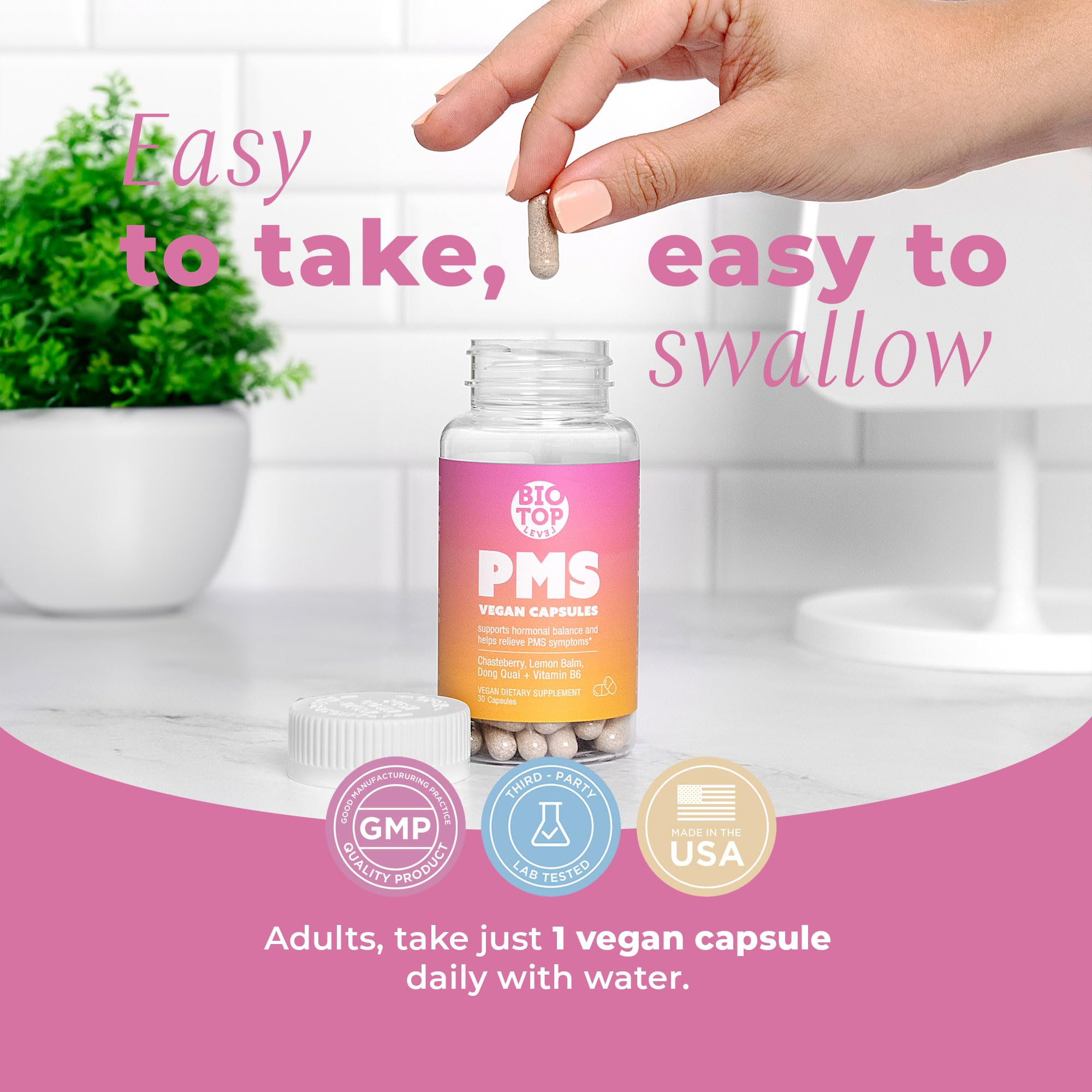 BIOTOPLEVEL PMS Support Supplement for Women & PMS Relief, Hormone Balance & Menstrual Period Relief for Cramps, Bloating & Mood Swings with Chasteberry, Vitamin B6, Lemon Balm, Dong Quai, 30 Count BIOTOPLEVEL Au supplements