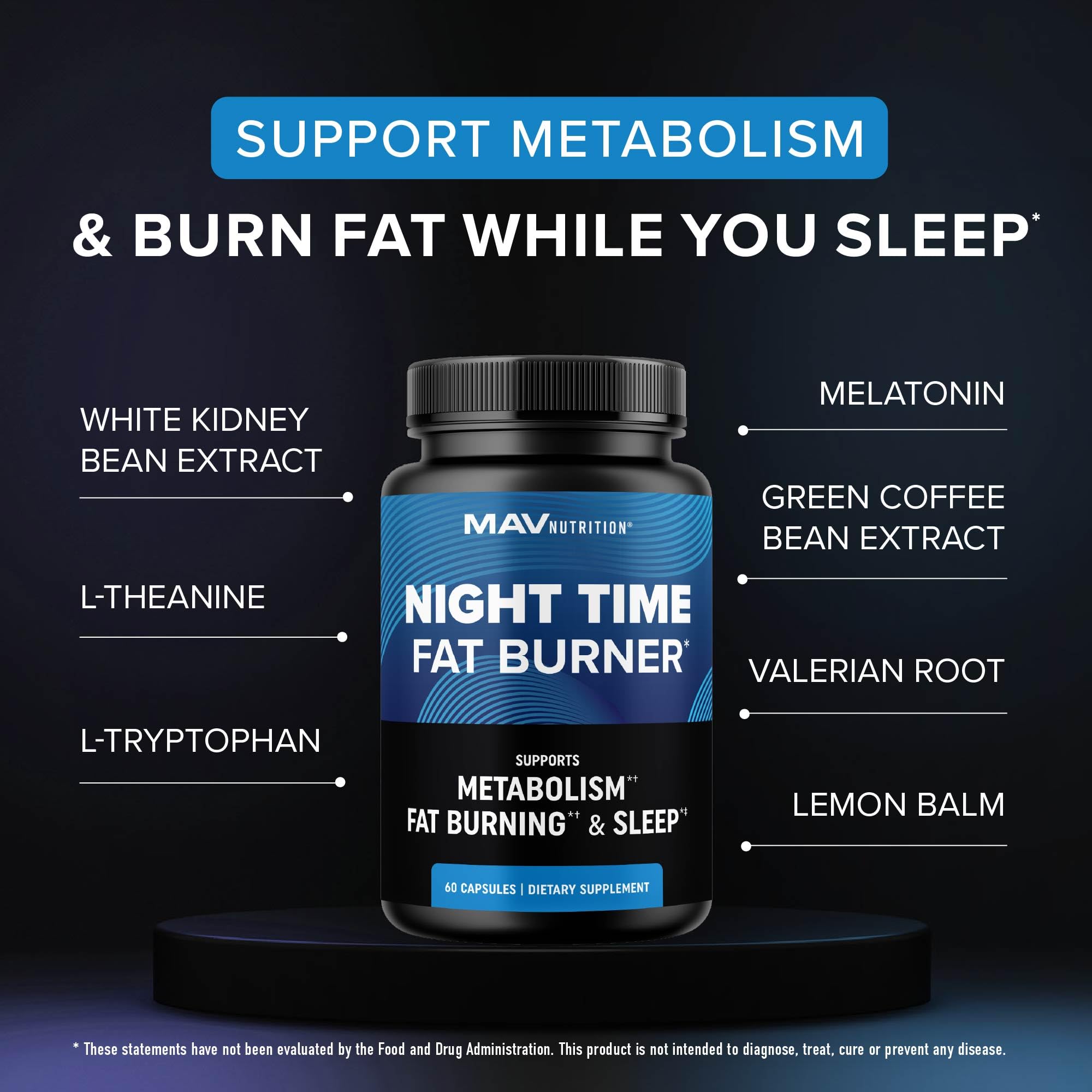 Night Time Fat Burner for Weight Loss Support & Sleep Aid | Appetite Suppressant, Carb Blocker, Nighttime Metabolism Booster for Stomach Fat Burner