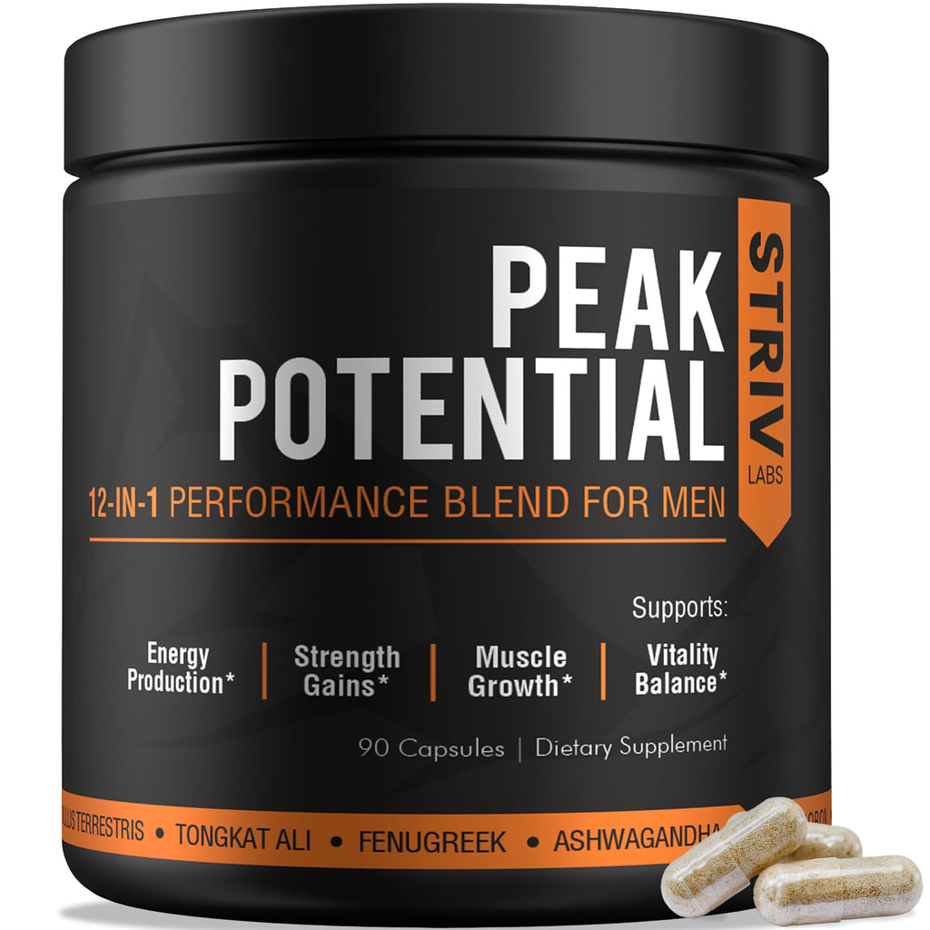 STRIVLABS Peak Potential 12-in-1  Support for Men – Fenugreek, Ashwagandha & Tongkat Ali – Natural Strength