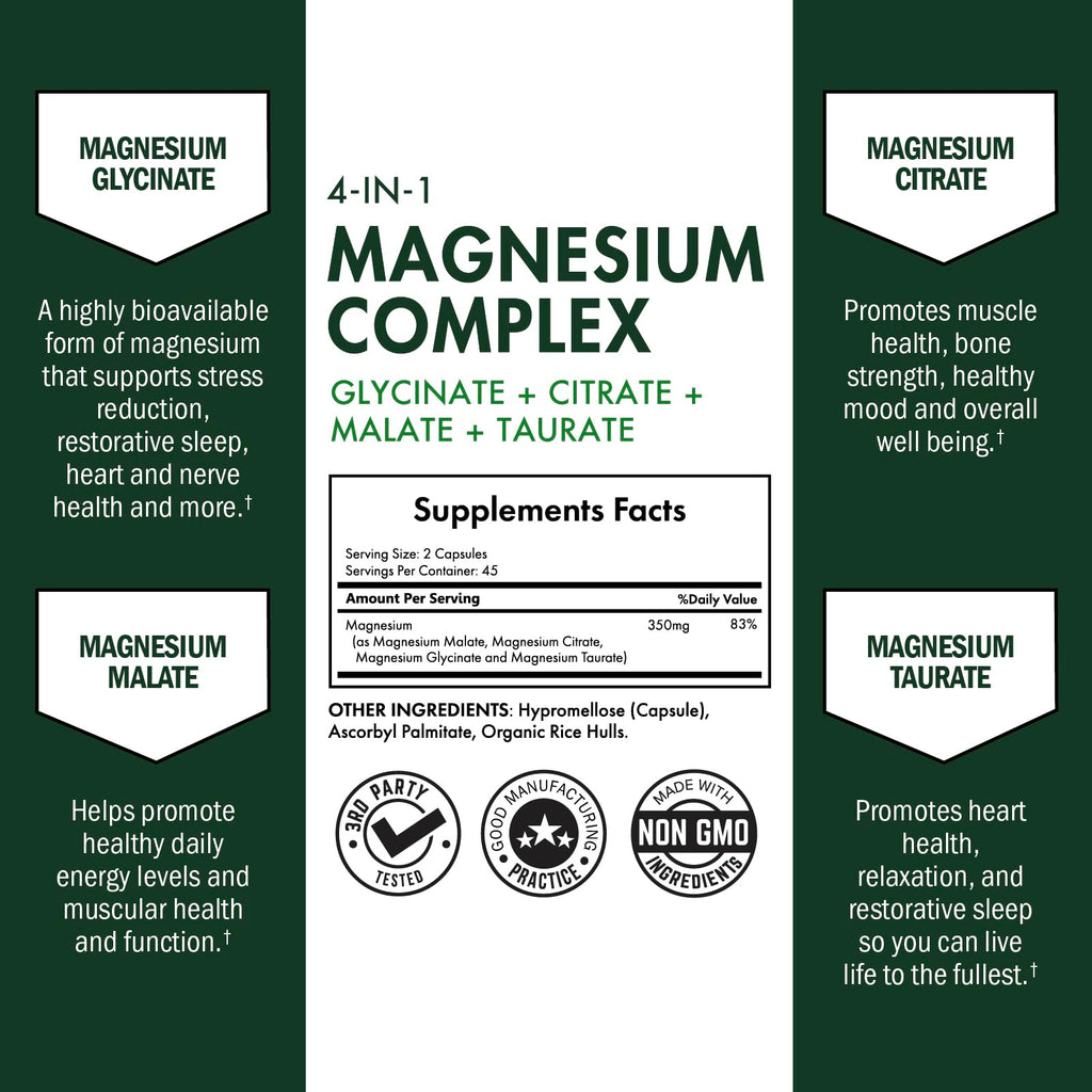 BioSchwartz Magnesium Complex Supplement (90 Capsules) 350mg Magnesium Glycinate Citrate Malate and Taurate Per Serving for Healthy Nerves Muscles Heart Sleep Support (Vegan, Gluten-Free, Non-GMO) BioSchwartz Au supplements
