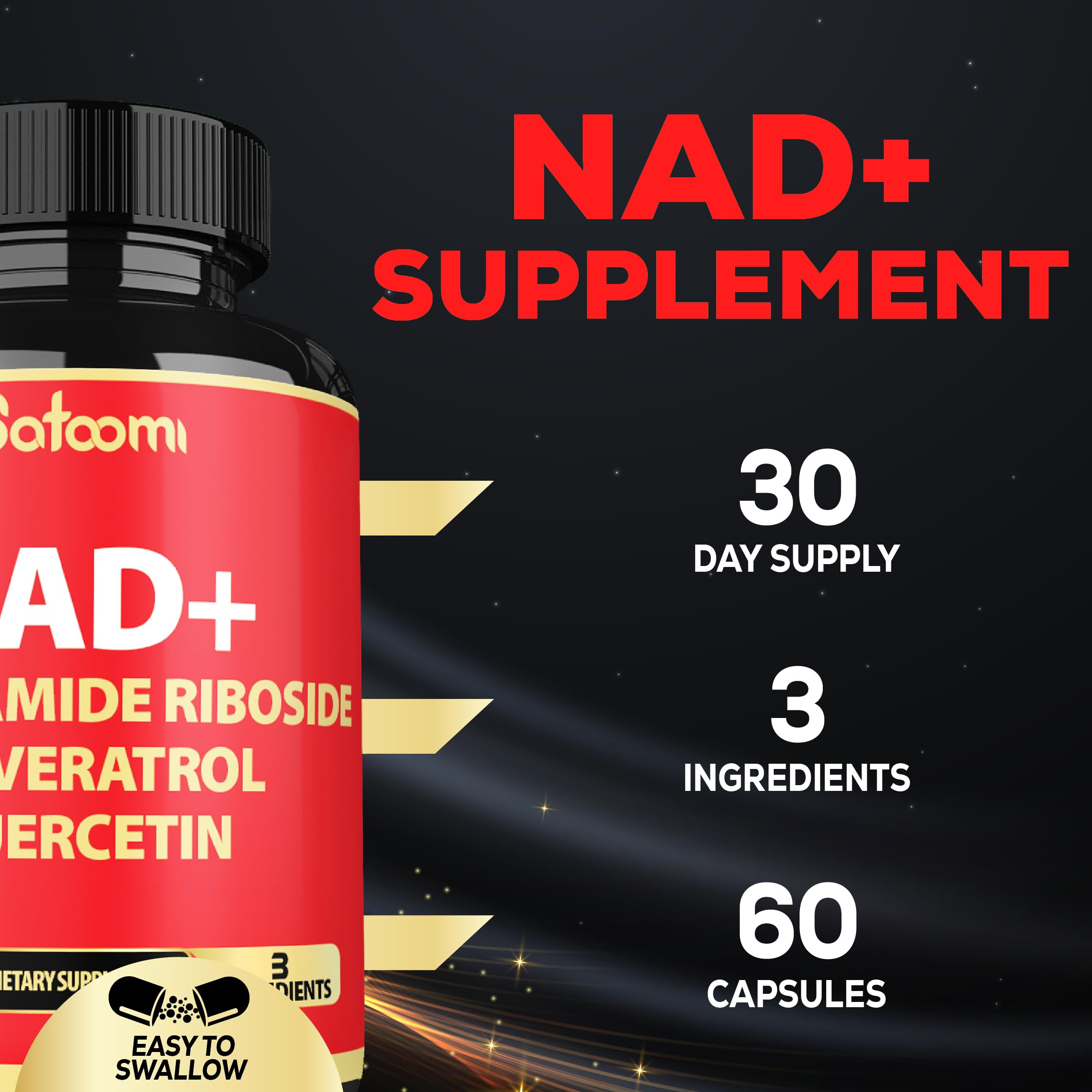 Satoomi NAD Supplement with Nicotinamide Riboside NR, Resveratrol, Quercetin - 60 Count - 30 Days Satoomi Au supplements