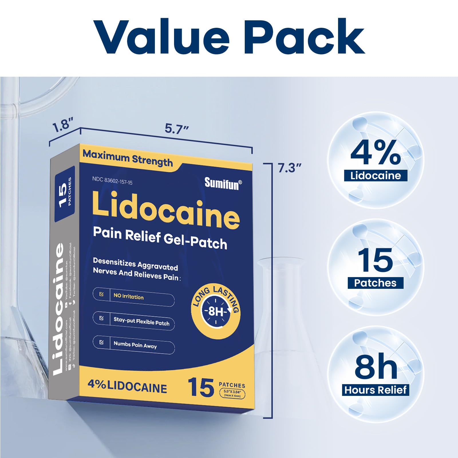 Sumifun 4% Lidocaine Pain Relief Patches 15 Counts Maximum Strength Numbing Gel Patch for Back Knee Neck Joint Ache Muscle Soreness Topical Analgesic Sumifun Au supplements