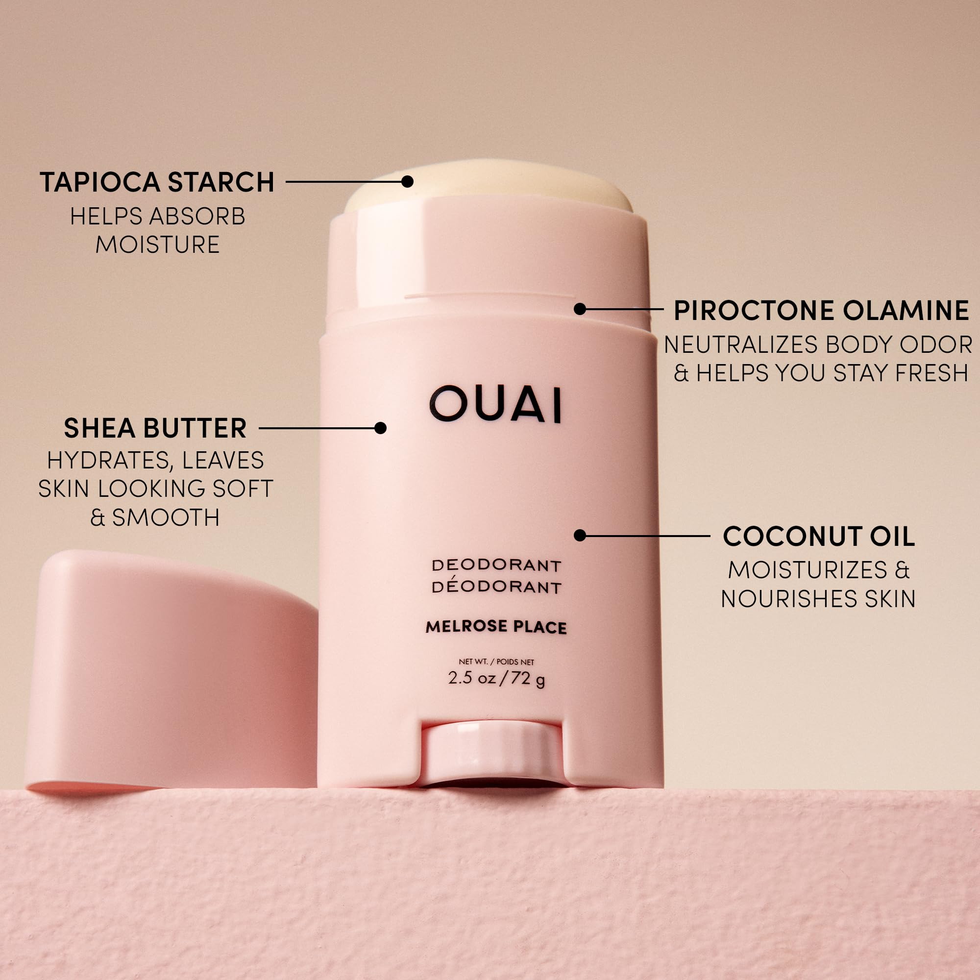 OUAI Aluminum Free Deodorant - Women's Deodorant with 24-Hour Odor Control & Invisible Application - Enriched with Notes of Rose, Berry, Lychee & Pink Peppercorn - Melrose Place (2.5 oz) OUAI Au supplements