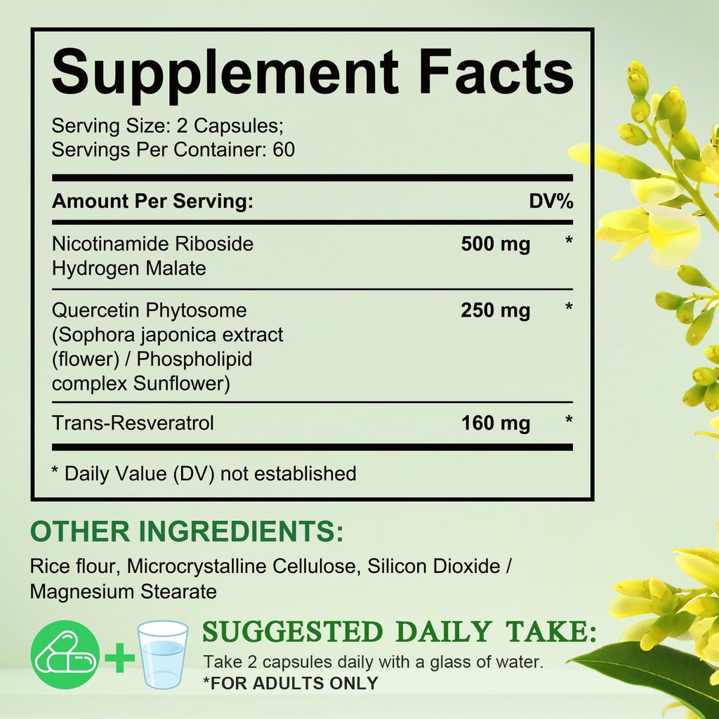 XINSZLIN NAD Supplement, NAD Nicotinamide Riboside Resveratrol 910mg, High Purity NAD Supplement for Healthy Cellular Function, Supports NAD Levels Healthy Skin Aging Dietary Supplement 120 Capsules XINSZLIN Au supplements