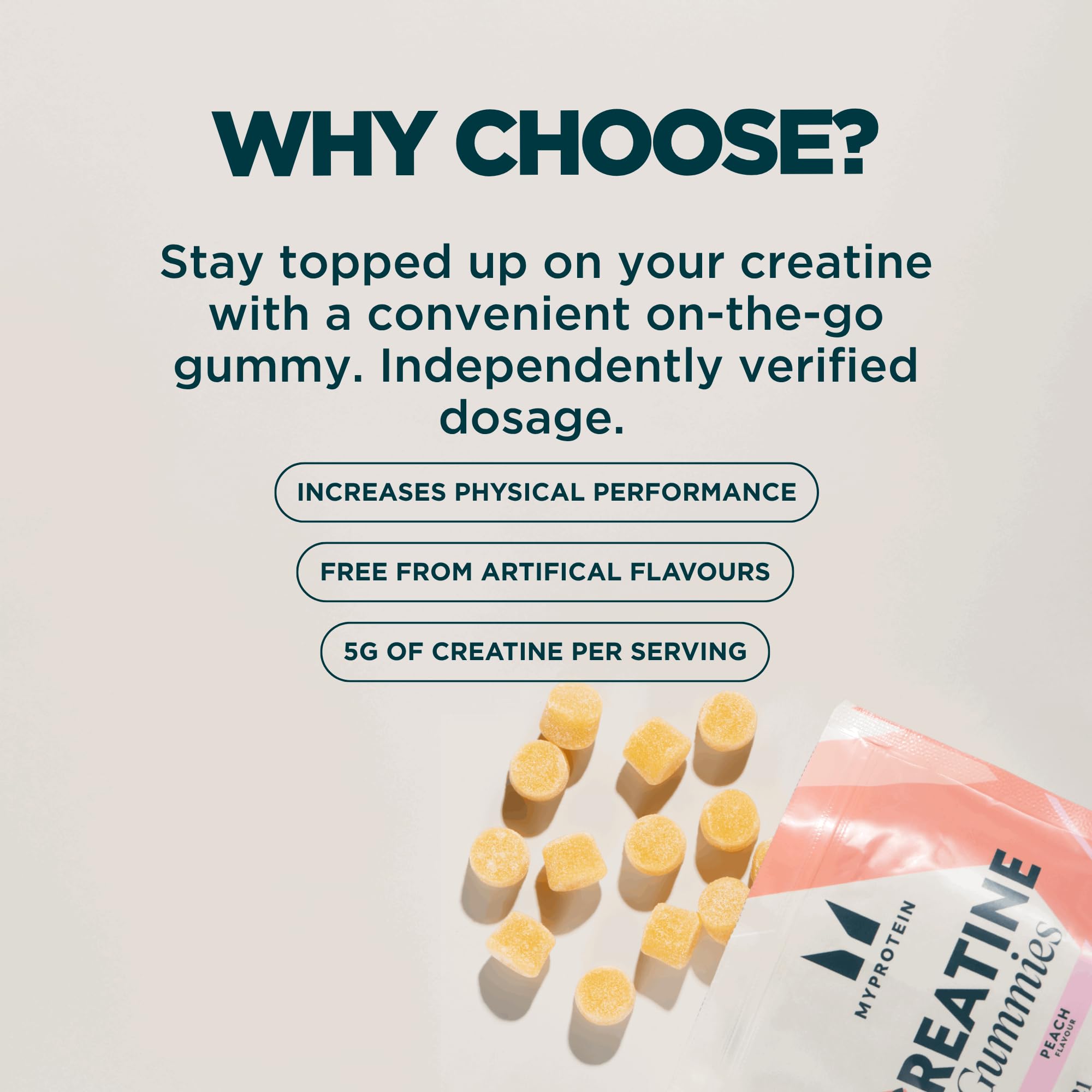 Myprotein Creatine Gummies, 5g Creatine Monohydrate per Serving, Peach, 90 Count, 18 Servings, Chewable Post/Pre Workout Strength & Recovery Sports Nutrition Supplement, Vegan, Non-GMO Myprotein Au supplements