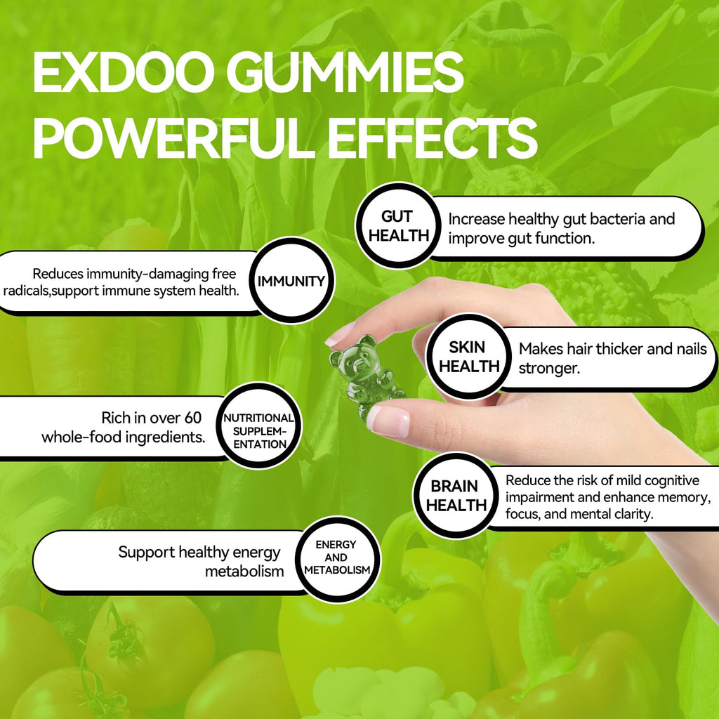 exdoo Super Greens Fiber Gummies Multivitamin Superfood Gummy with Spirulina Chlorella Prebiotic Probiotic Postbiotic for Digestive Health Supplement 15 Packs 120 Gummies exdoo Au supplements