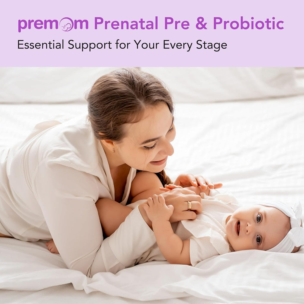 Premom Prenatal Prebiotics & Probiotics for Women, 30 Billion CFU, 18 Strains, Organic Prebiotic & Womens Probiotic, Vaginal, Gut, & Digestive Health + Immune Support Supplement