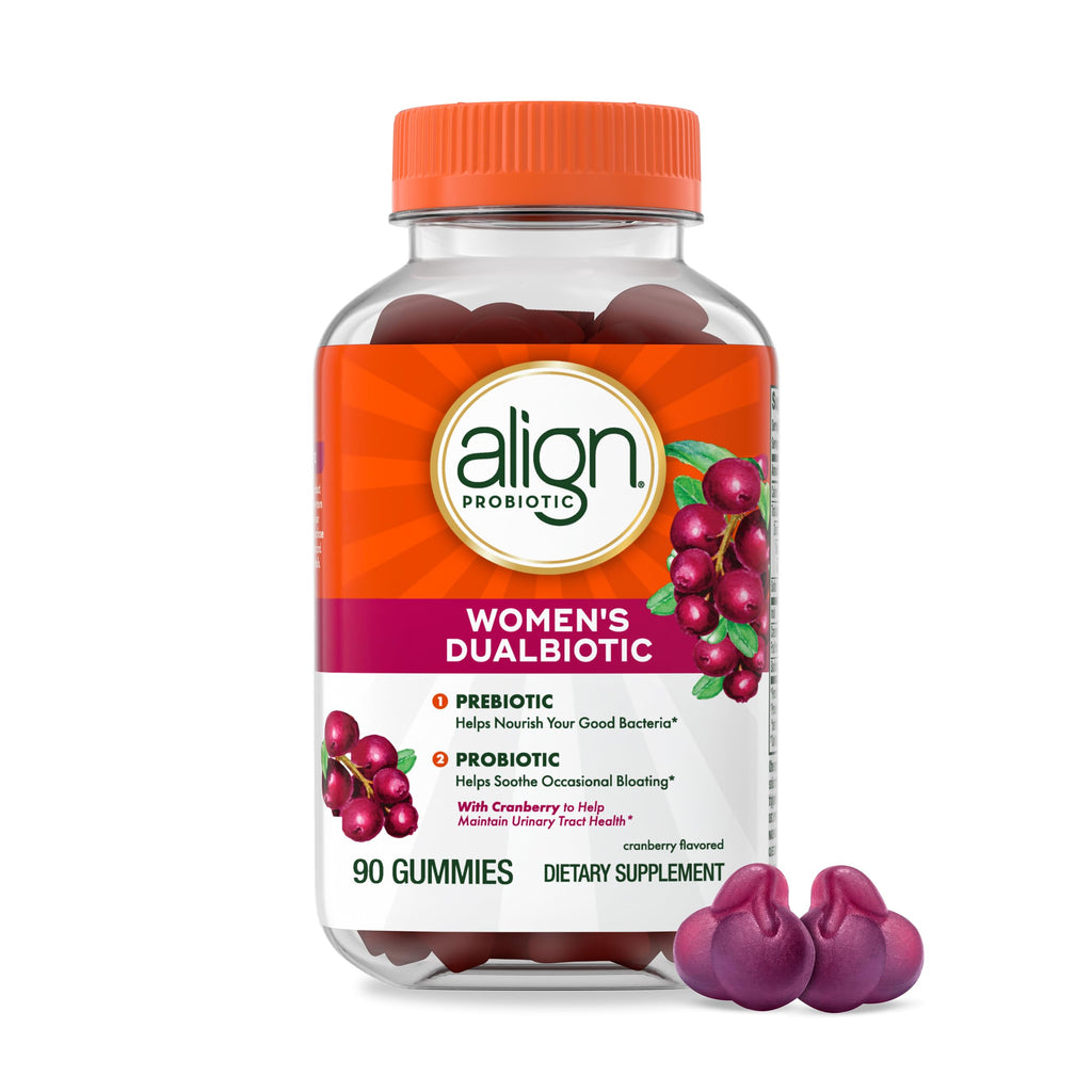 Align Probiotic, Women's Dualbiotic, Womens Probiotic Gummies, Prebiotics and Probiotics for Women, with Cranberry for Urinary Tract Health*, Cranberry Flavor, 90 Gummies Align Au supplements