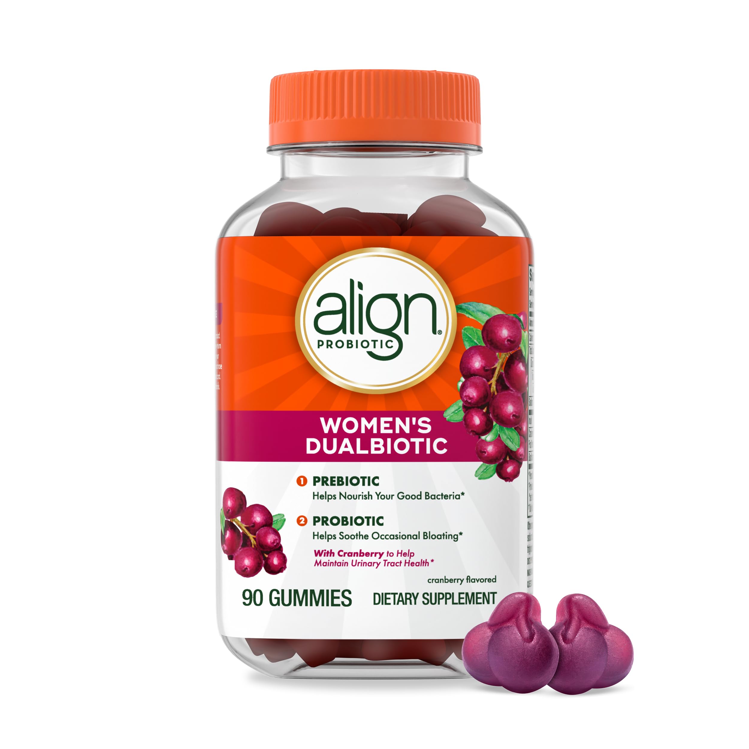 Align Probiotic, Women's Dualbiotic, Womens Probiotic Gummies, Prebiotics and Probiotics for Women, with Cranberry for Urinary Tract Health*, Cranberry Flavor, 90 Gummies Align Au supplements