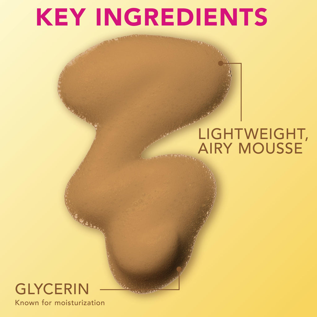 Jergens Natural Glow Instant Sun Body Mousse, Self Tanner for Light Bronze Tan, Sunless Tanning Body Bronzer
