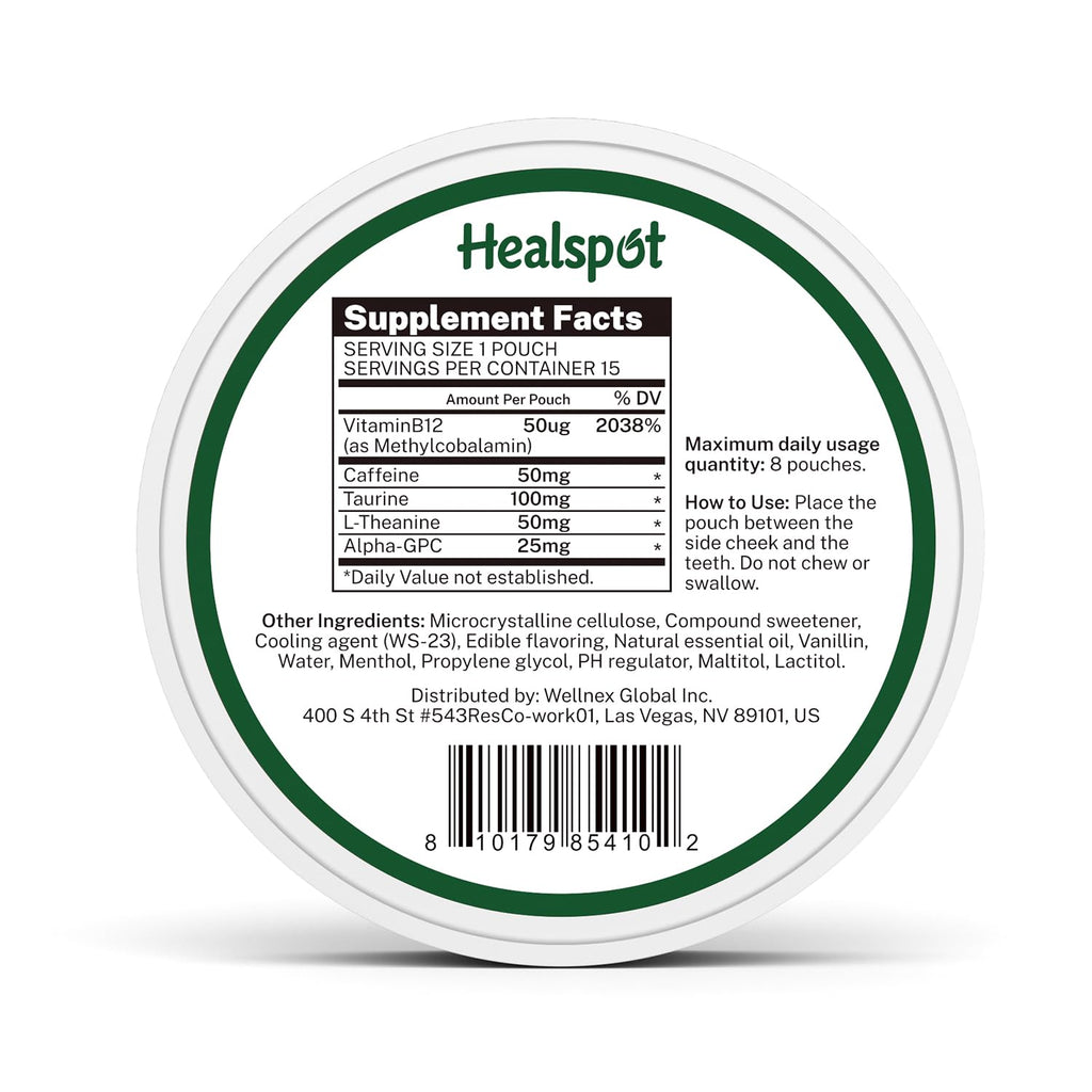 Healspot Nootropic Caffeine Pouches, Energy Pouches with 50mg Caffeine | Taurine | Vitamin B12 | Alpha-GPC | L-Theanine, Focus and Energy Supplements Variety Packs 5 Flavors Healspot Au supplements