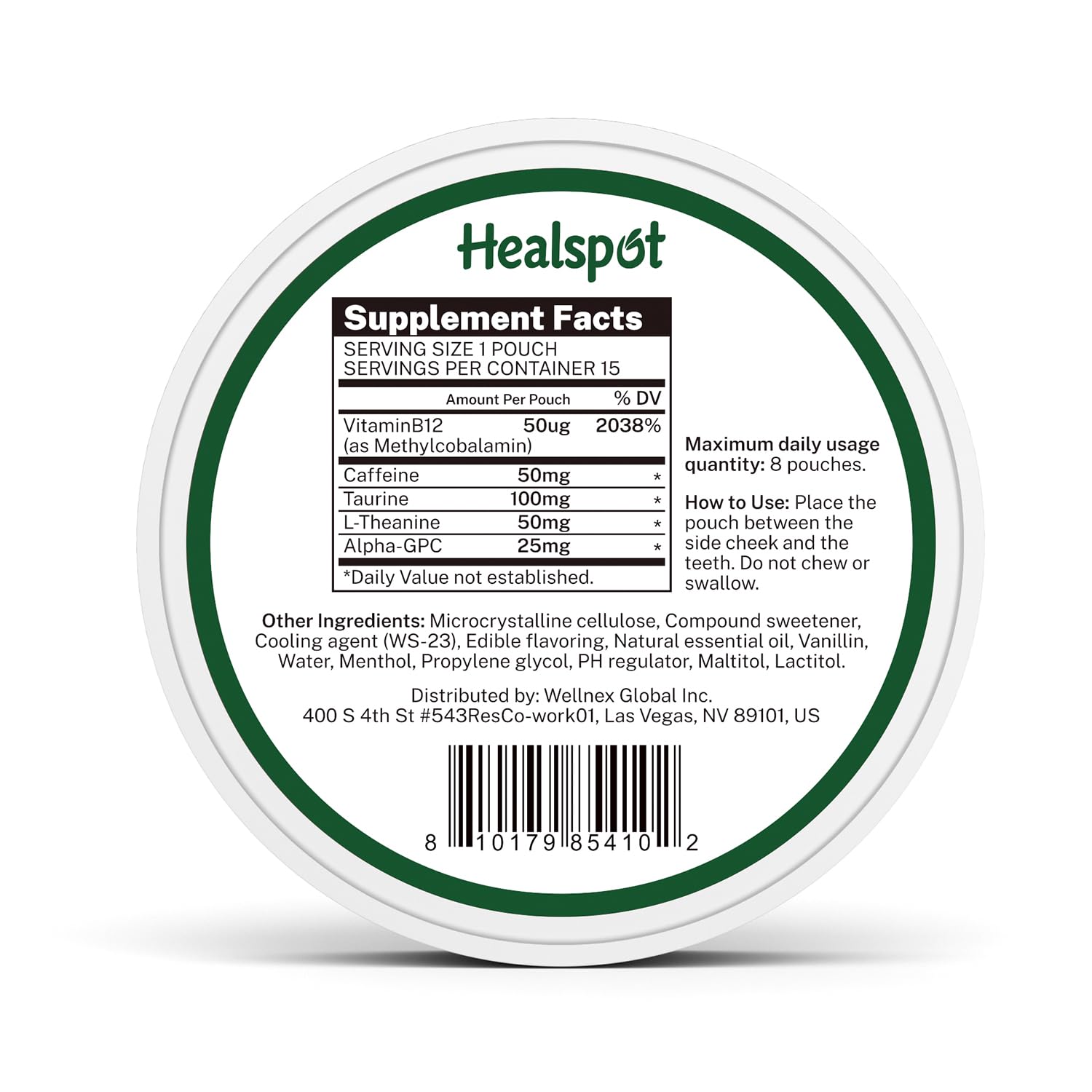 Healspot Nootropic Caffeine Pouches, Energy Pouches with 50mg Caffeine | Taurine | Vitamin B12 | Alpha-GPC | L-Theanine, Focus and Energy Supplements Variety Packs 5 Flavors Healspot Au supplements
