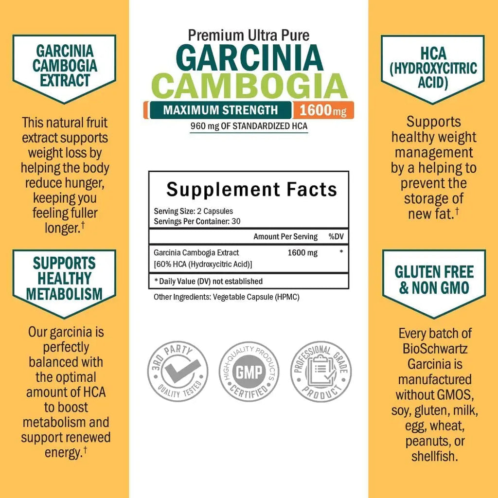 Garcinia Cambogia Weight Loss Pills - Maximum Strength Appetite Suppressant & Fat Burner BioSchwartz Au supplements