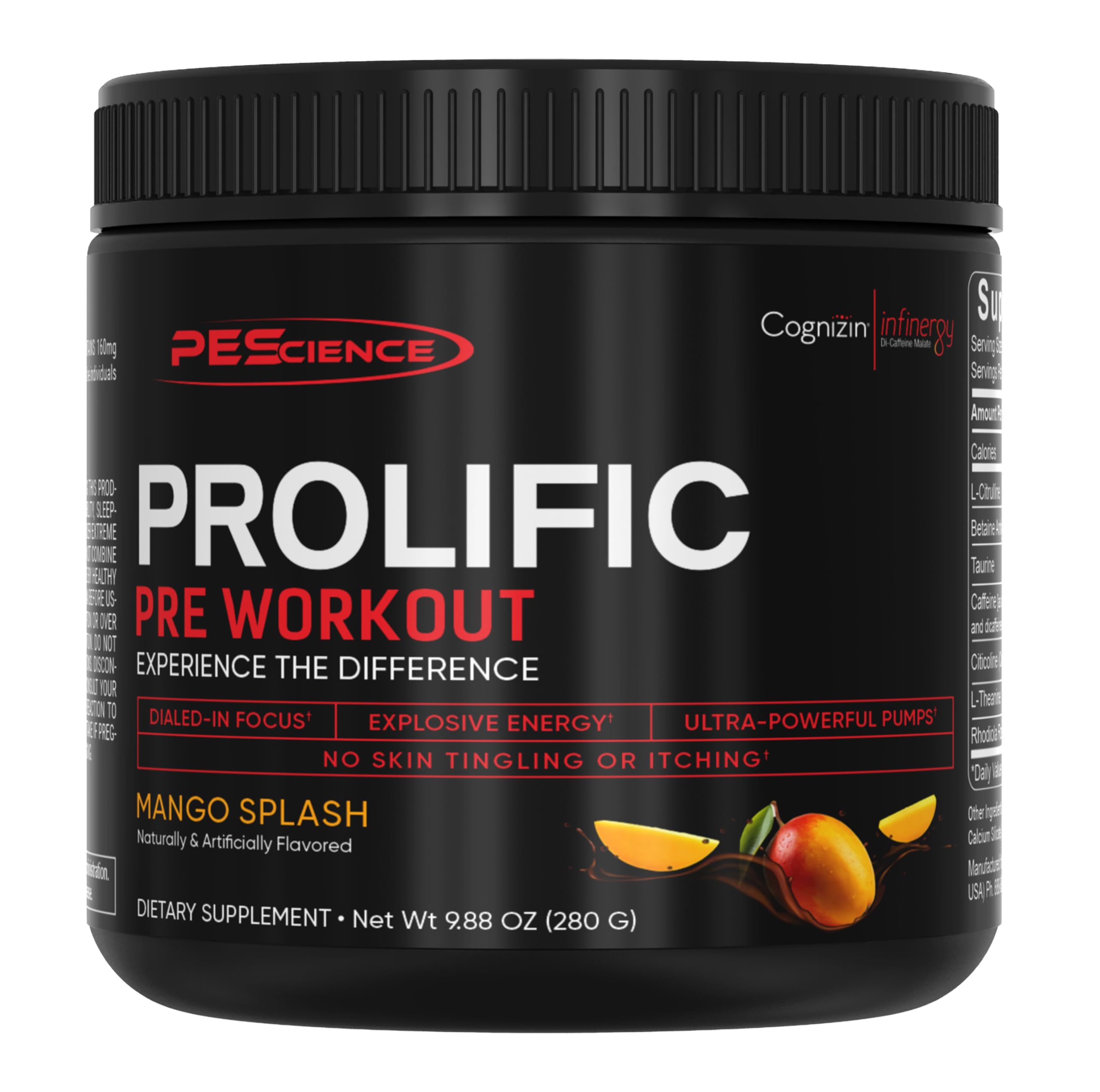 PEScience Prolific Pre Workout Powder for Men & Women with L-Citrulline Nitric Oxide Booster, Energy Powder & Nootropic for Focus – Preworkout Without Beta Alanine – 40 Scoops, Mango Splash PEScience Au supplements