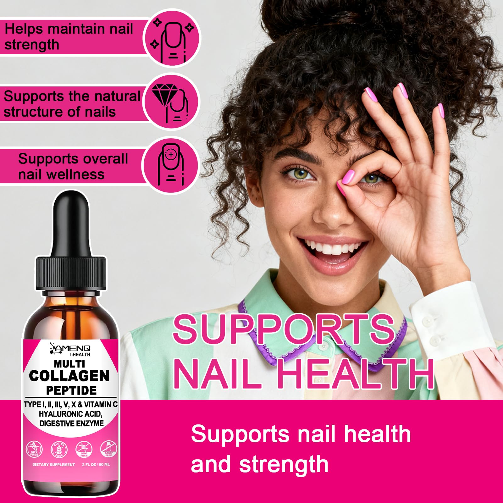 Multi Collagen Peptides Liquid Drops for Women & Men, Hydrolyzed Collagen Peptides Type