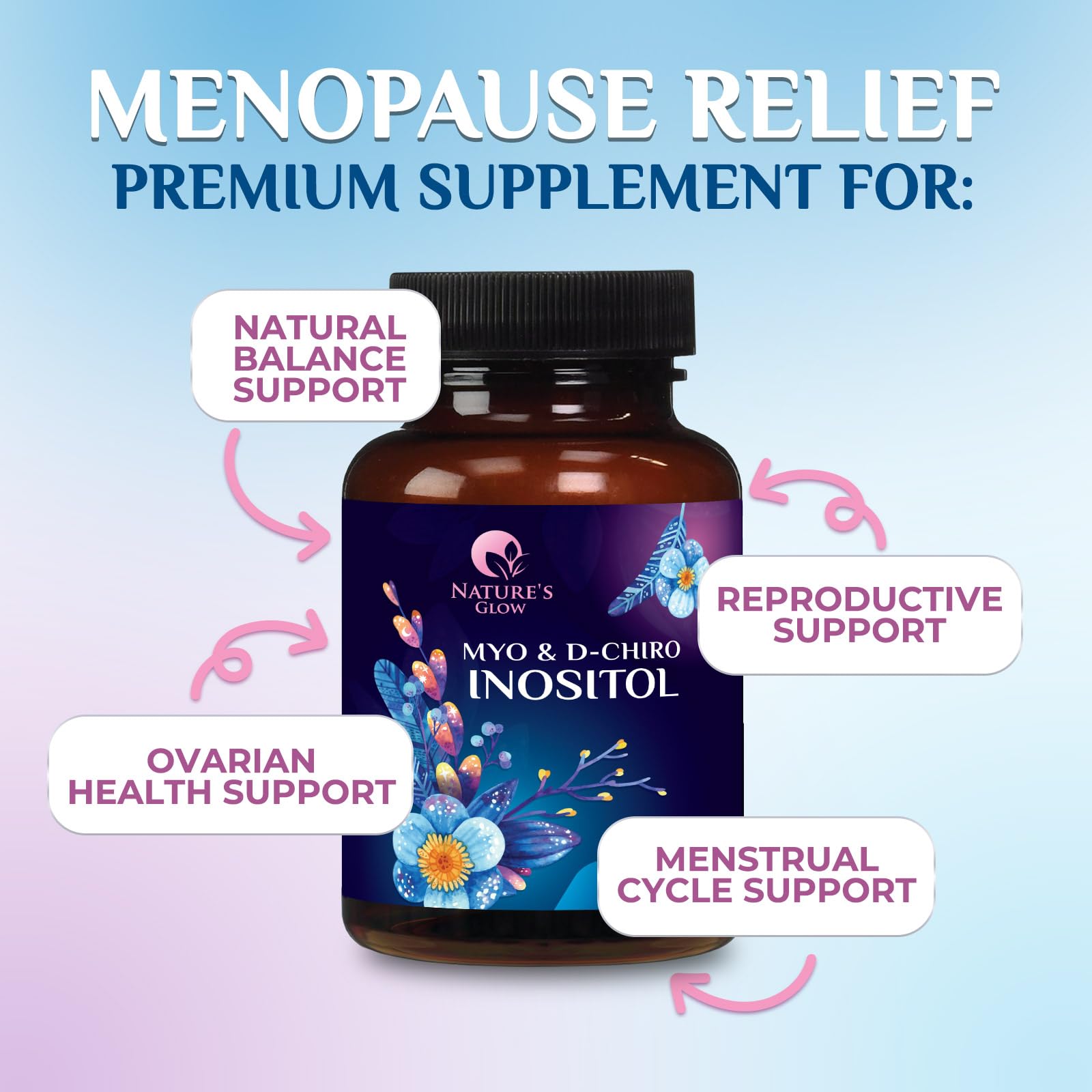 Myo-Inositol & D-Chiro Inositol 1025mg - 40:1 Ideal Ratio for Ovarian Support, Vegan Myo & D Chiro Supplement for Women's Natural Balance and Hormone Support, Vitamin B8, Non-GMO - 120 Capsules Nature's Glow Au supplements