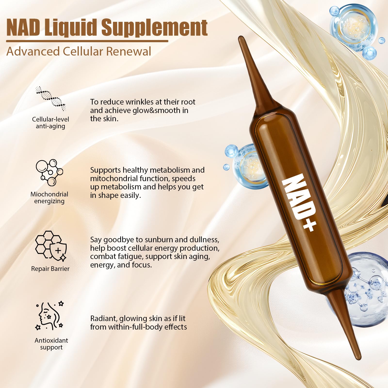 NAD+Advanced Cellular Renewal - 1200mg NAD+Liquid Supplements for Energy & Focus - 10 Vials (1) Lexenic Au supplements