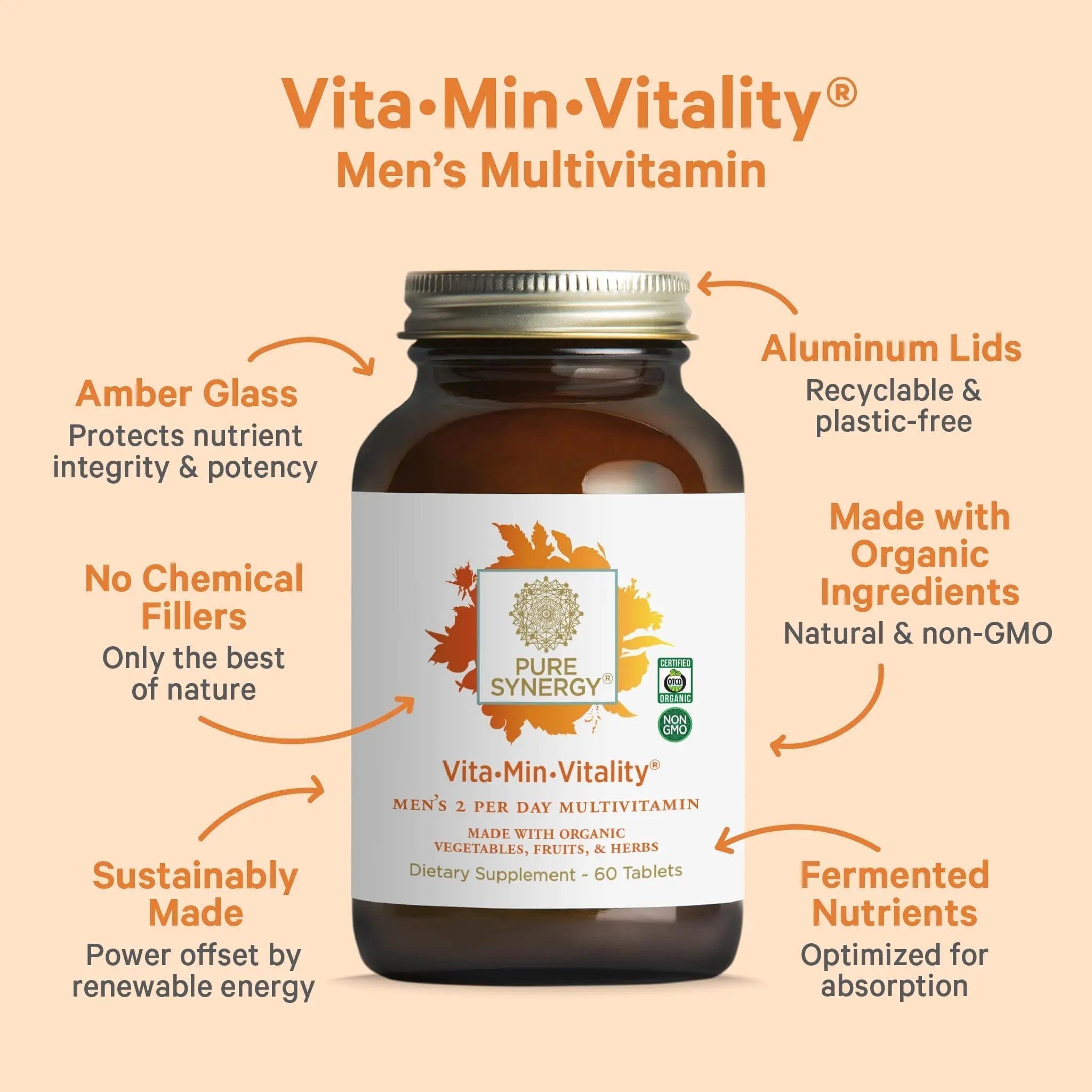 PURE SYNERGY Vita·Min·Vitality | Natural Multivitamin for Men | Men’s Daily Multivitamin Made with Organic Whole Foods | PURE SYNERGY Au supplements