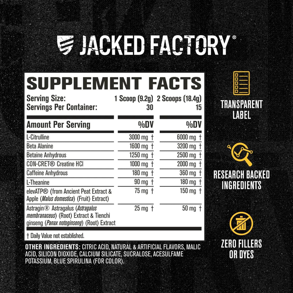 Jacked Factory Nitrosurge Build Pre Workout with Creatine for Muscle Building - Con Cret Creatine Powder & elevATP for Intense Energy, Powerful Pump, Jacked Factory Au supplements