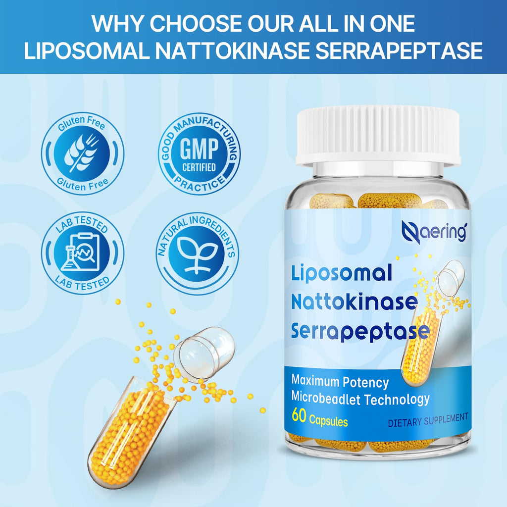 Liposomal Nattokinase 12,000 FU Serrapeptase 360,000 SPU Enzyme Supplement - Enriched with Synergistic Enzymes and Nutrient Blend & Inulin for Circulatory