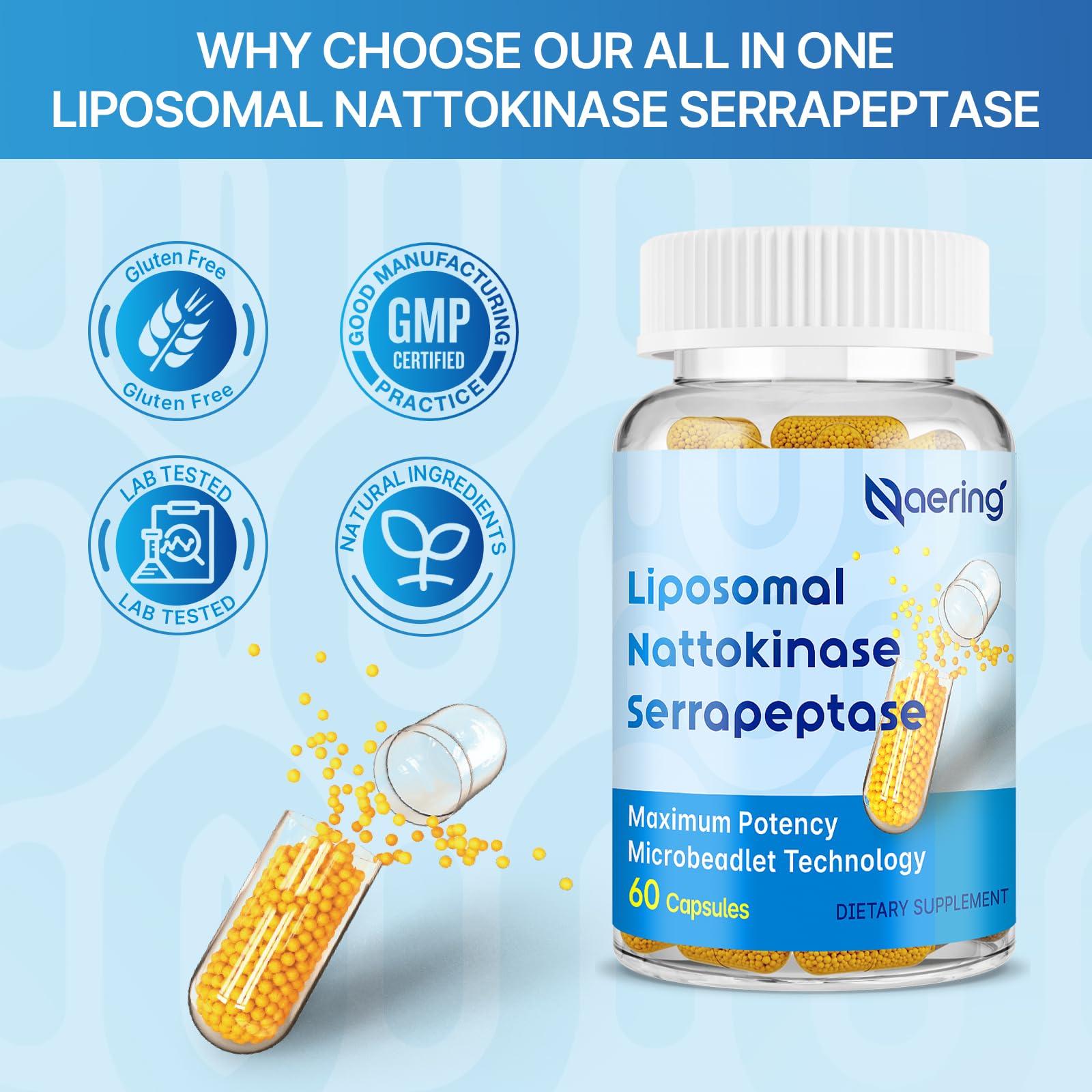 Liposomal Nattokinase 12,000 FU Serrapeptase 360,000 SPU Enzyme Supplement - Enriched with Synergistic Enzymes and Nutrient Blend & Inulin for Circulatory