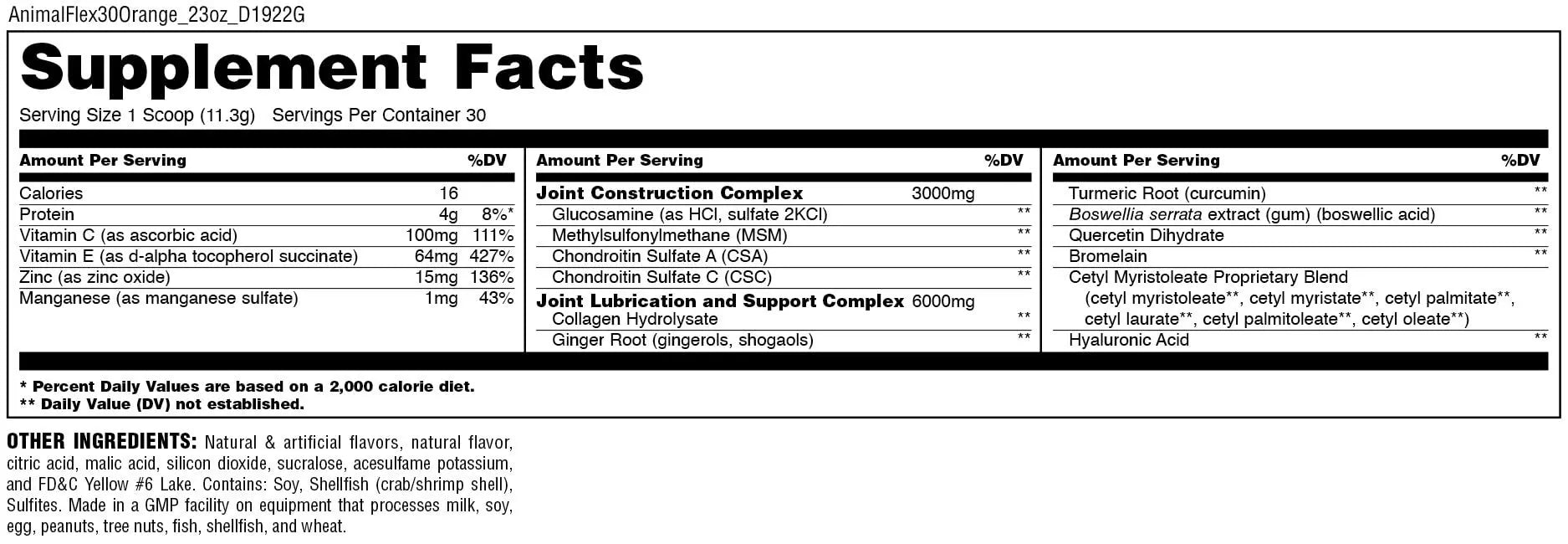 Animal Flex All-in-one Complete Joint Supplement, Turmeric Root Curcumin, Collagen Animal Au supplements