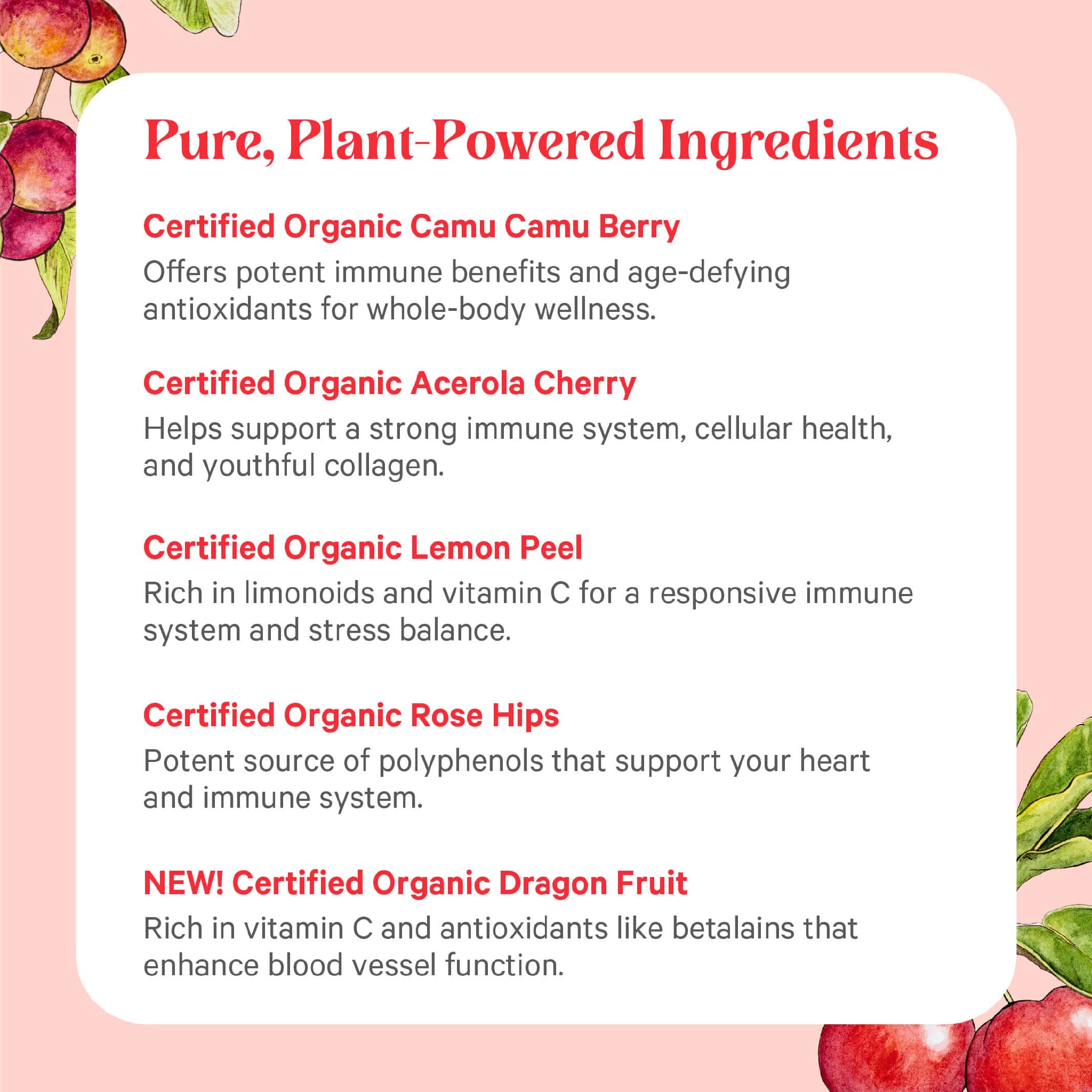 PURE SYNERGY Pure Radiance C | Organic Vitamin C Capsules | 100% Natural, Whole Food, Non-GMO Supplement with Organic Camu Camu